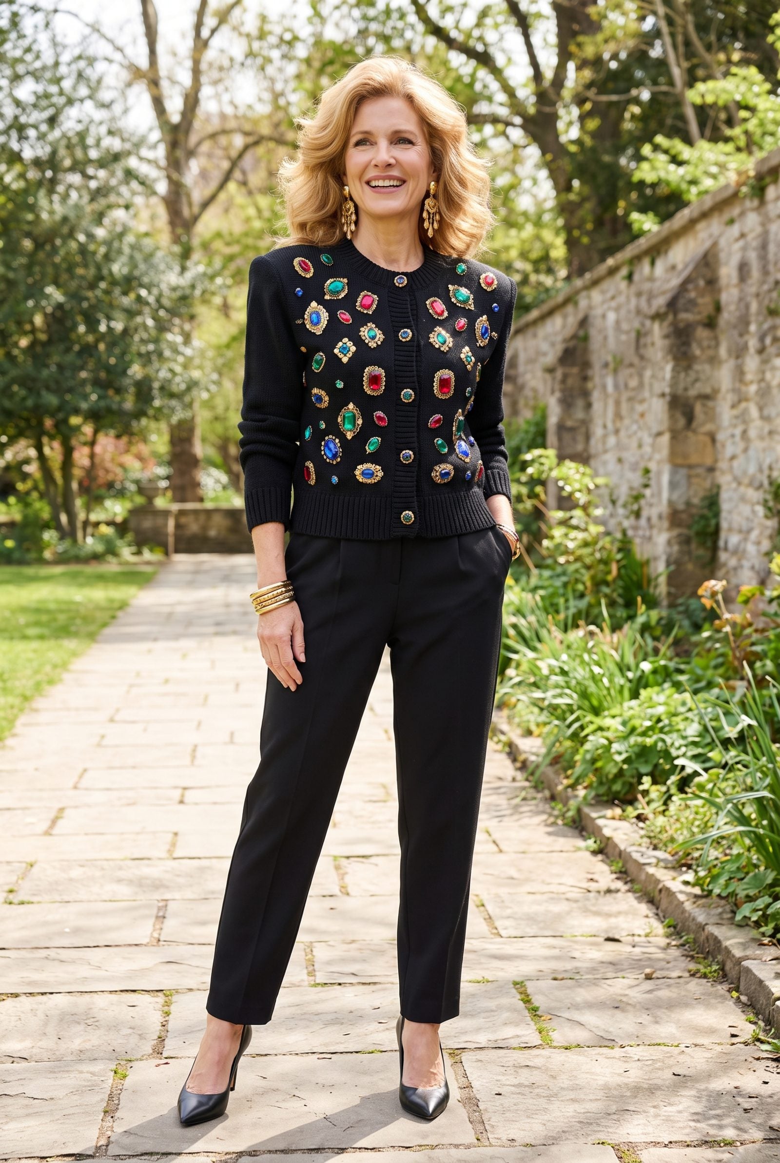 The Jeweled Ornament Cardigan With Padded Shoulders