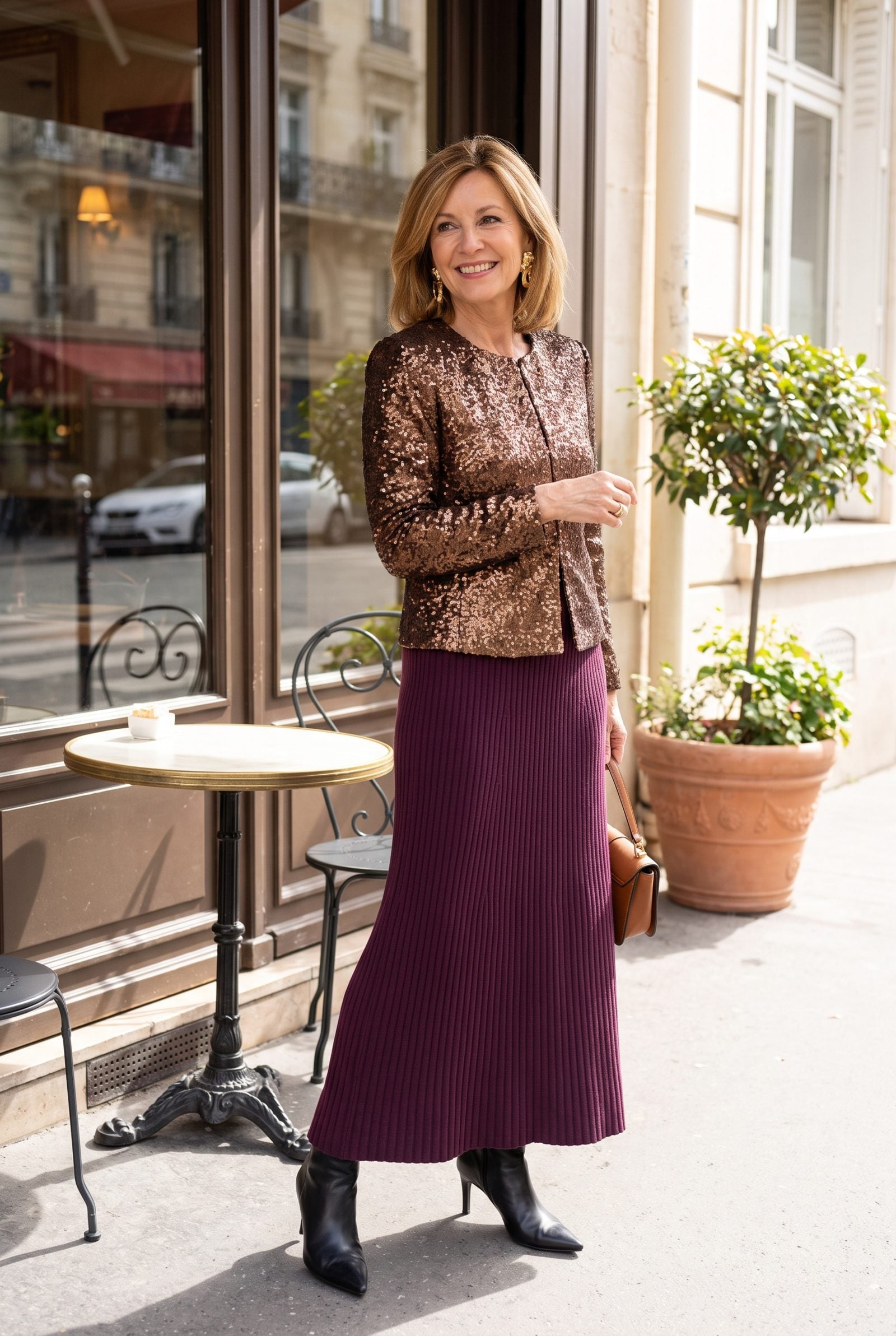 Knit Maxi Skirt With a Structured Sequin Jacket