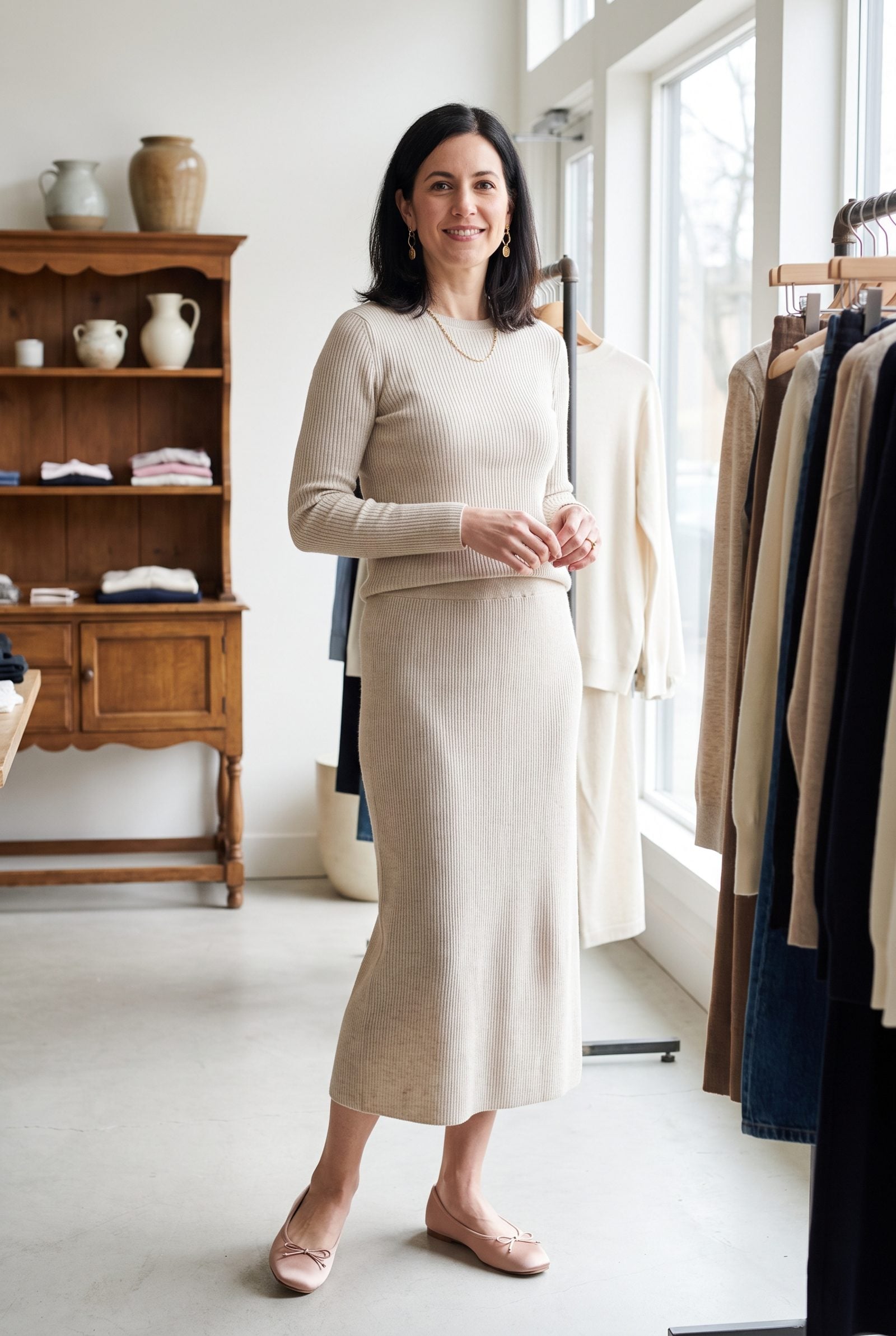 Knit Skirt Set With Dressy Ballet Flats