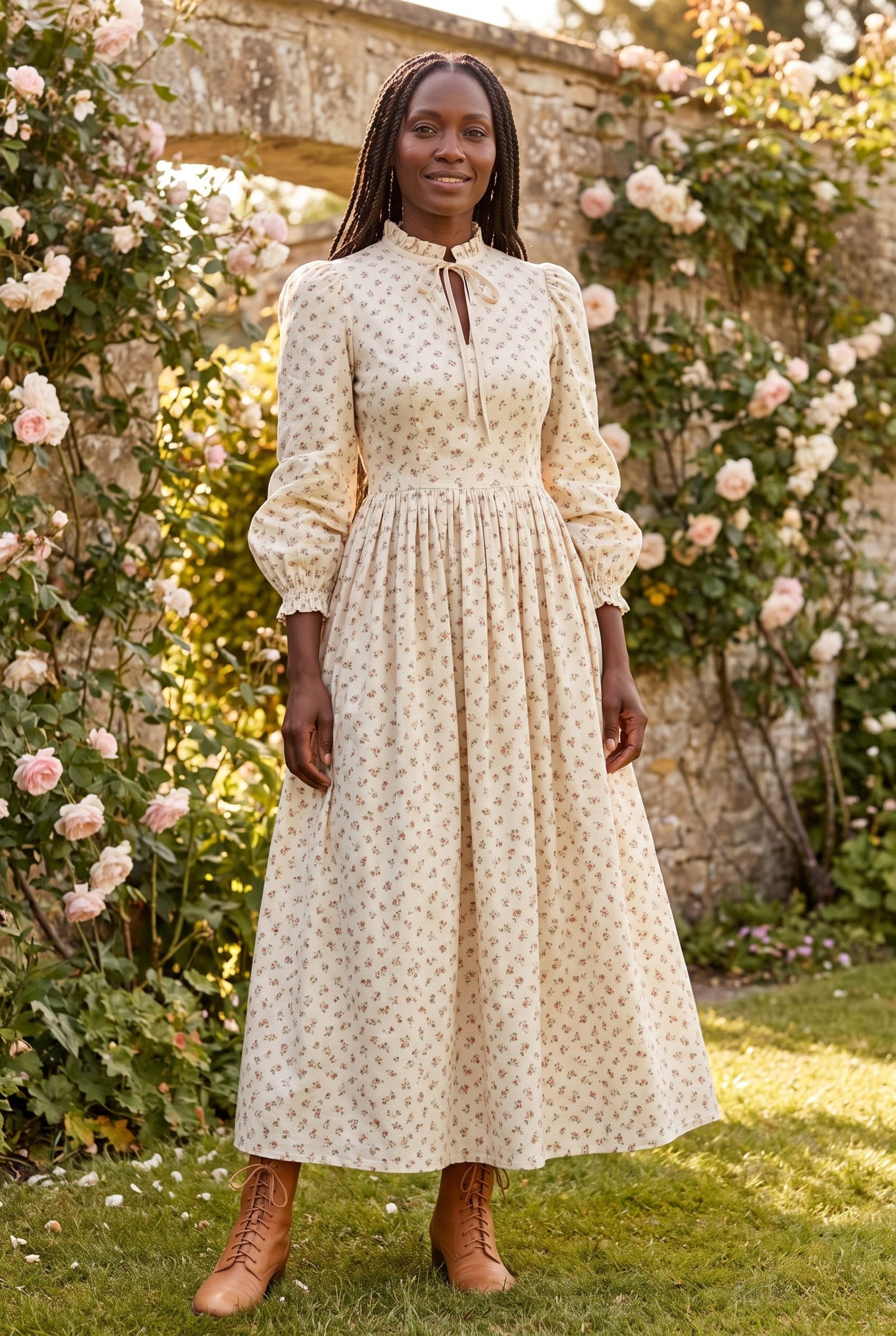 Laura Ashley-Style Prairie Dresses in Small Floral Cotton