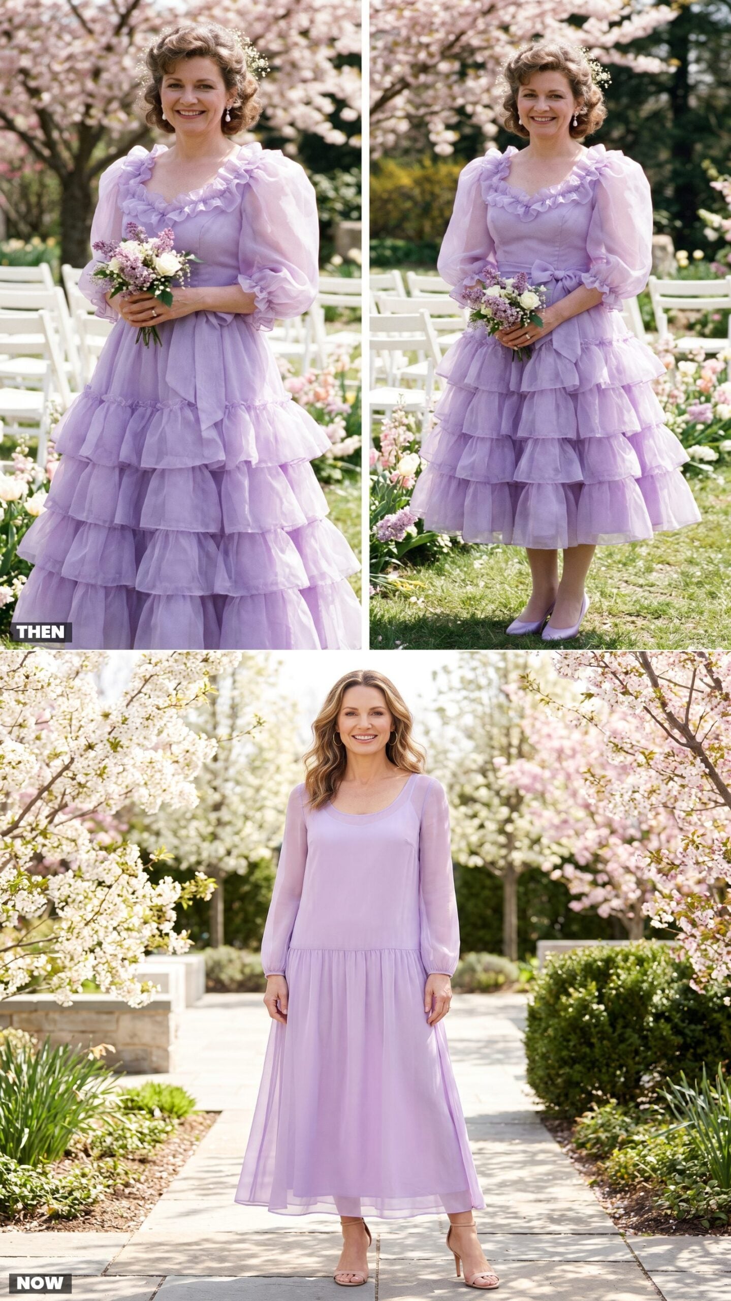 A Lavender Organza Dress With Layered Ruffles vs. a Sheer Lavender Column