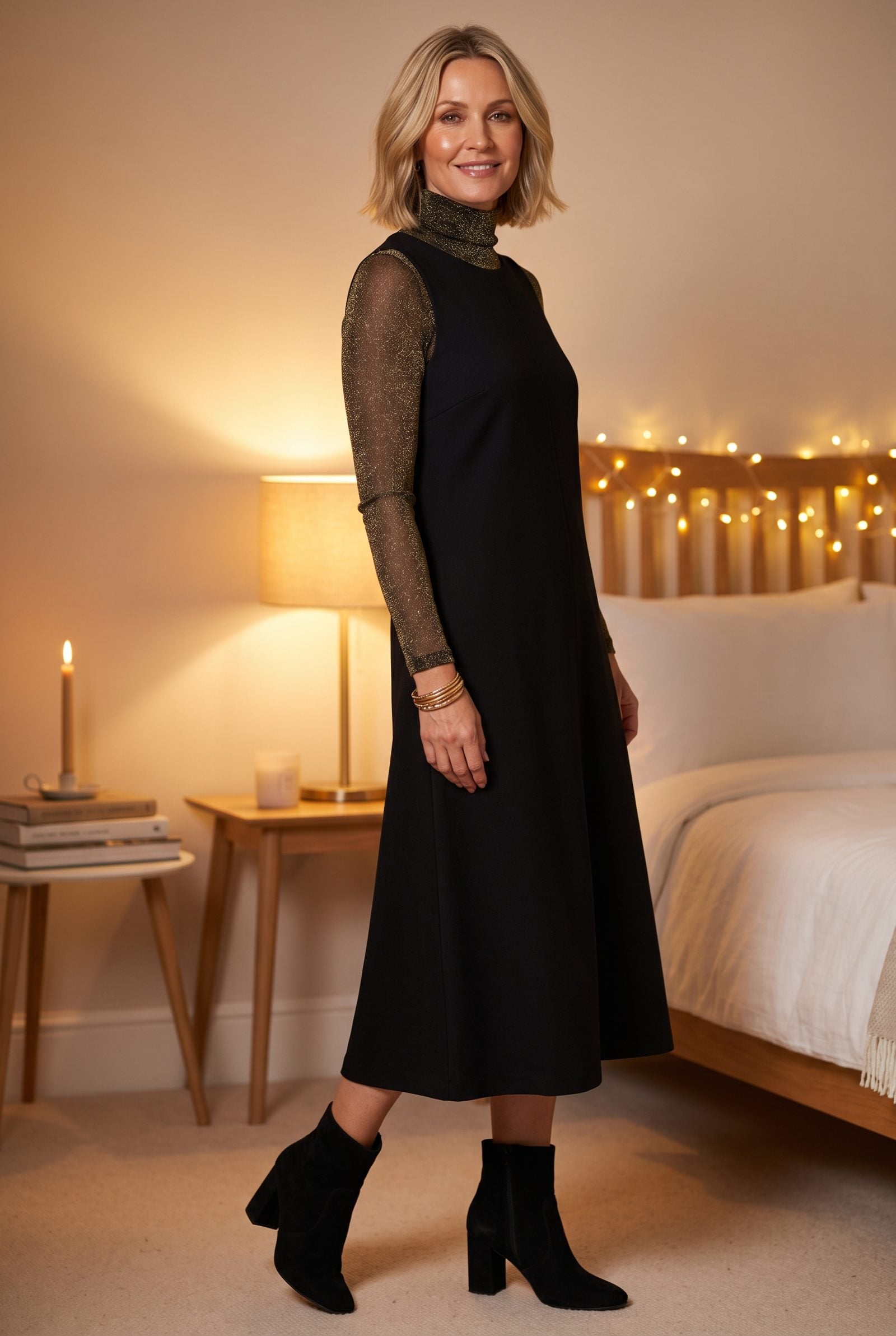 Layer a Sheer Sparkle Turtleneck Underneath