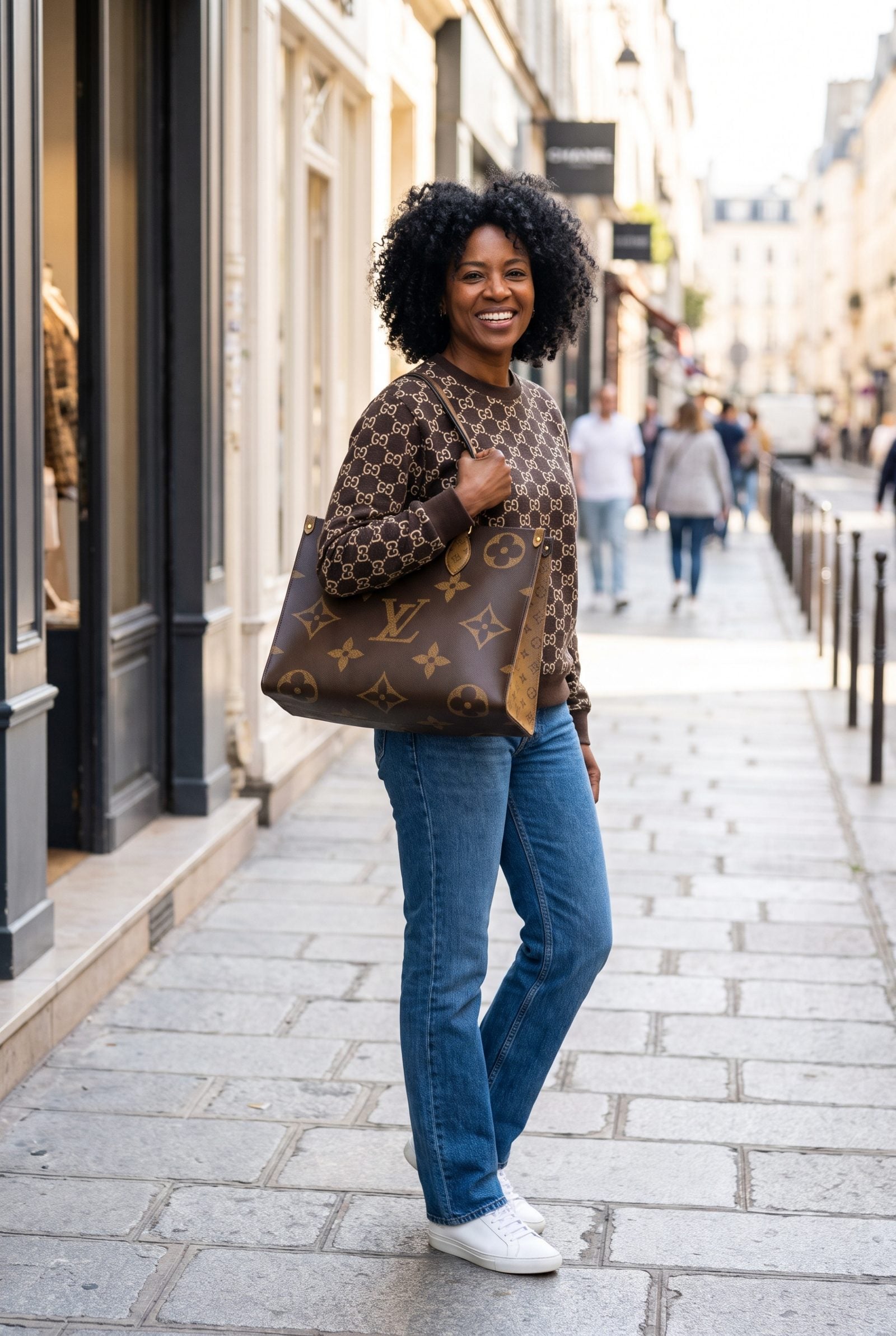 A Logo-Covered Top Paired With a Logo-Covered Bag