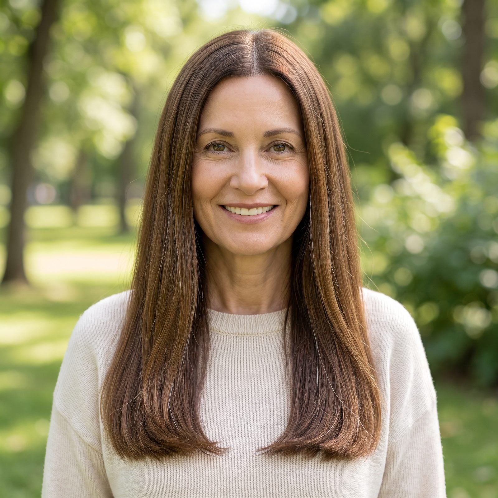 Long Center-Part Straight Hair, Ironed Smooth and Grown Past the Shoulders