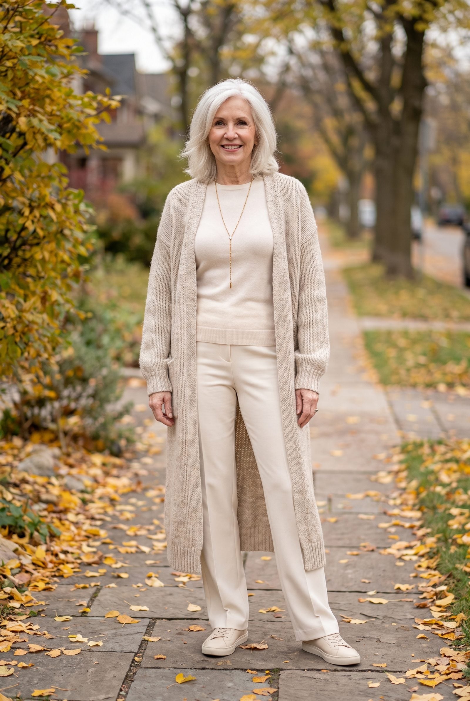Long Open Cardigan Over a Tonal Fitted Column
