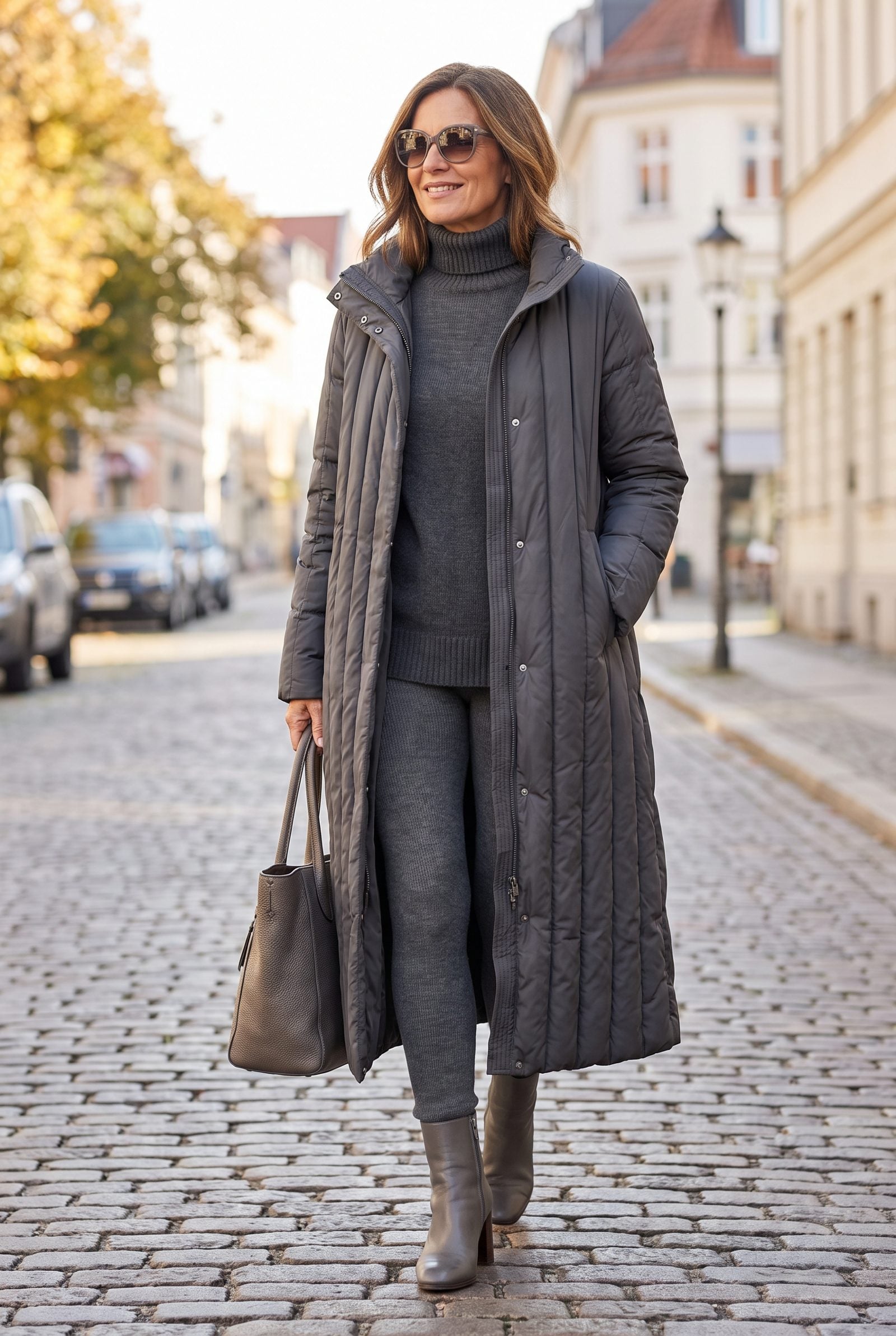 Long Puffer Coat With a Tonal Legging-and-Boot Base
