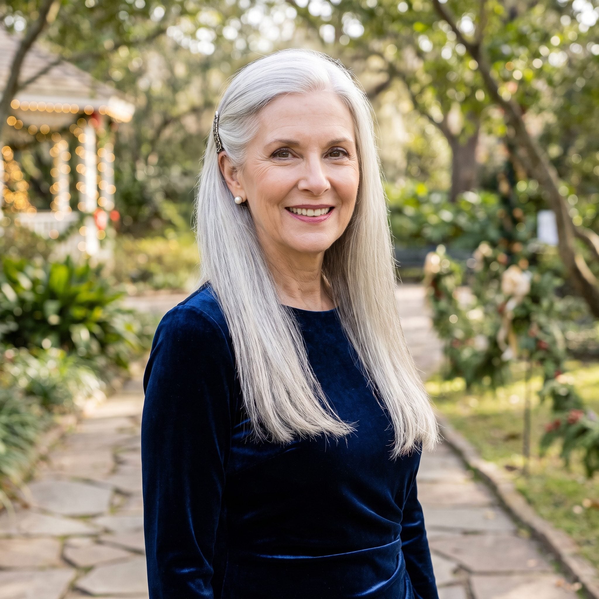 Long Silver Hair With a Single Side Comb