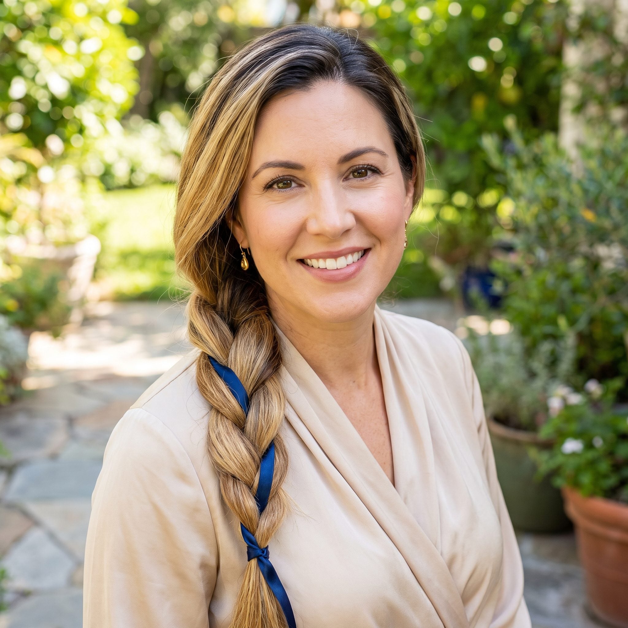 Loose Side Braid With Satin Woven Through