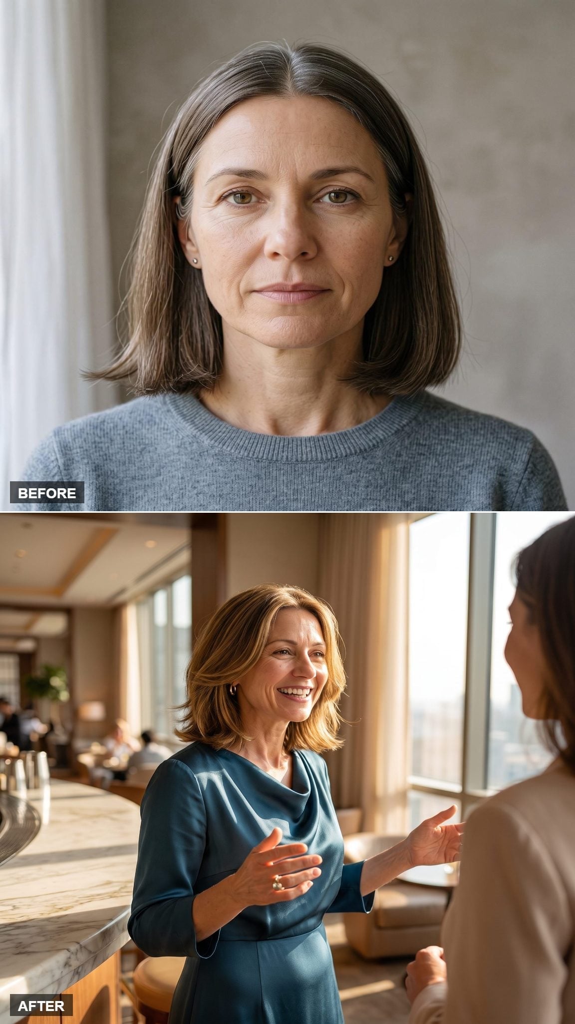 Golden-auburn jaw-length bob with soft movement at the ends