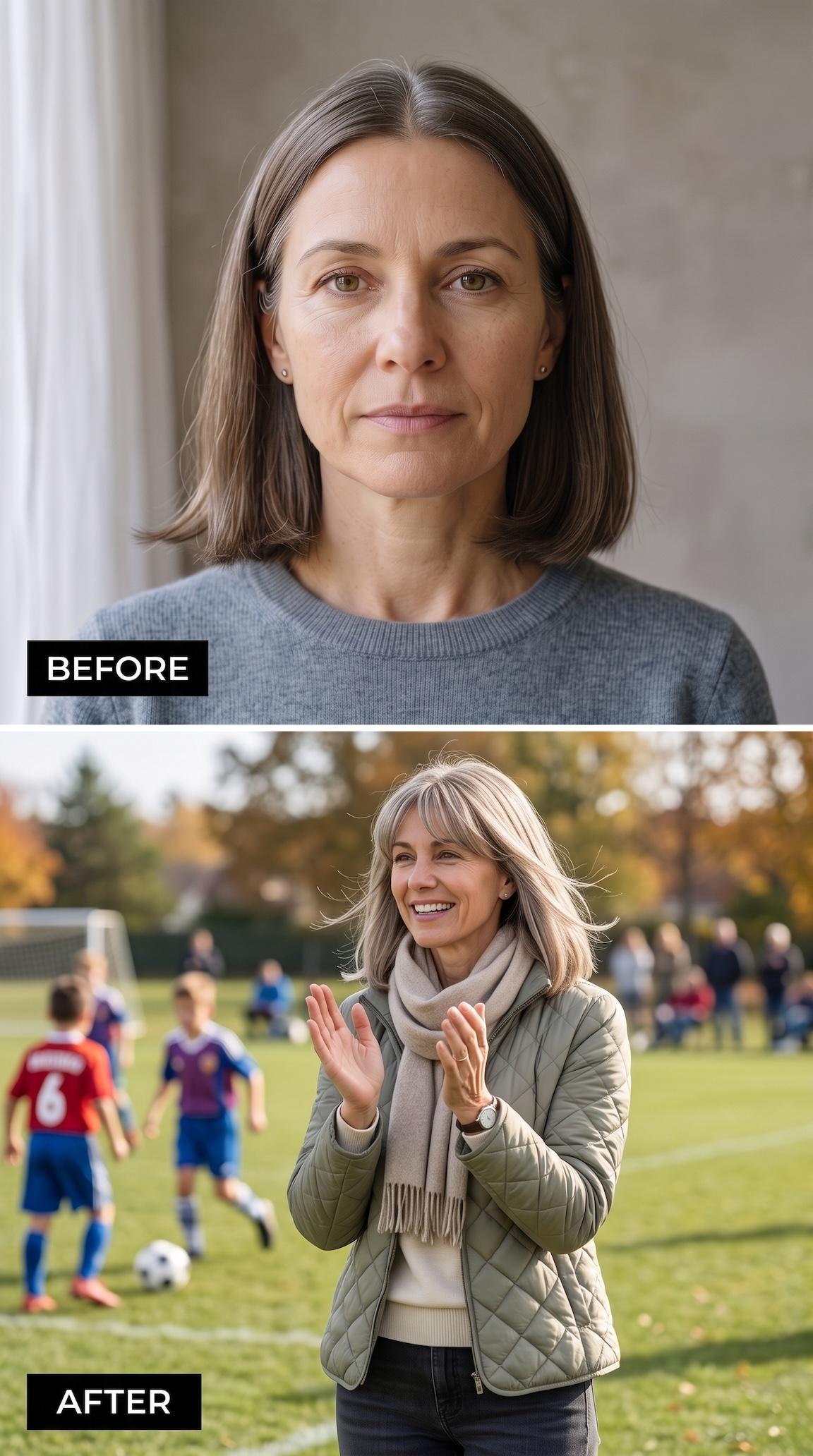 Pale ash-blonde long bob with curtain bangs and soft face-framing sections
