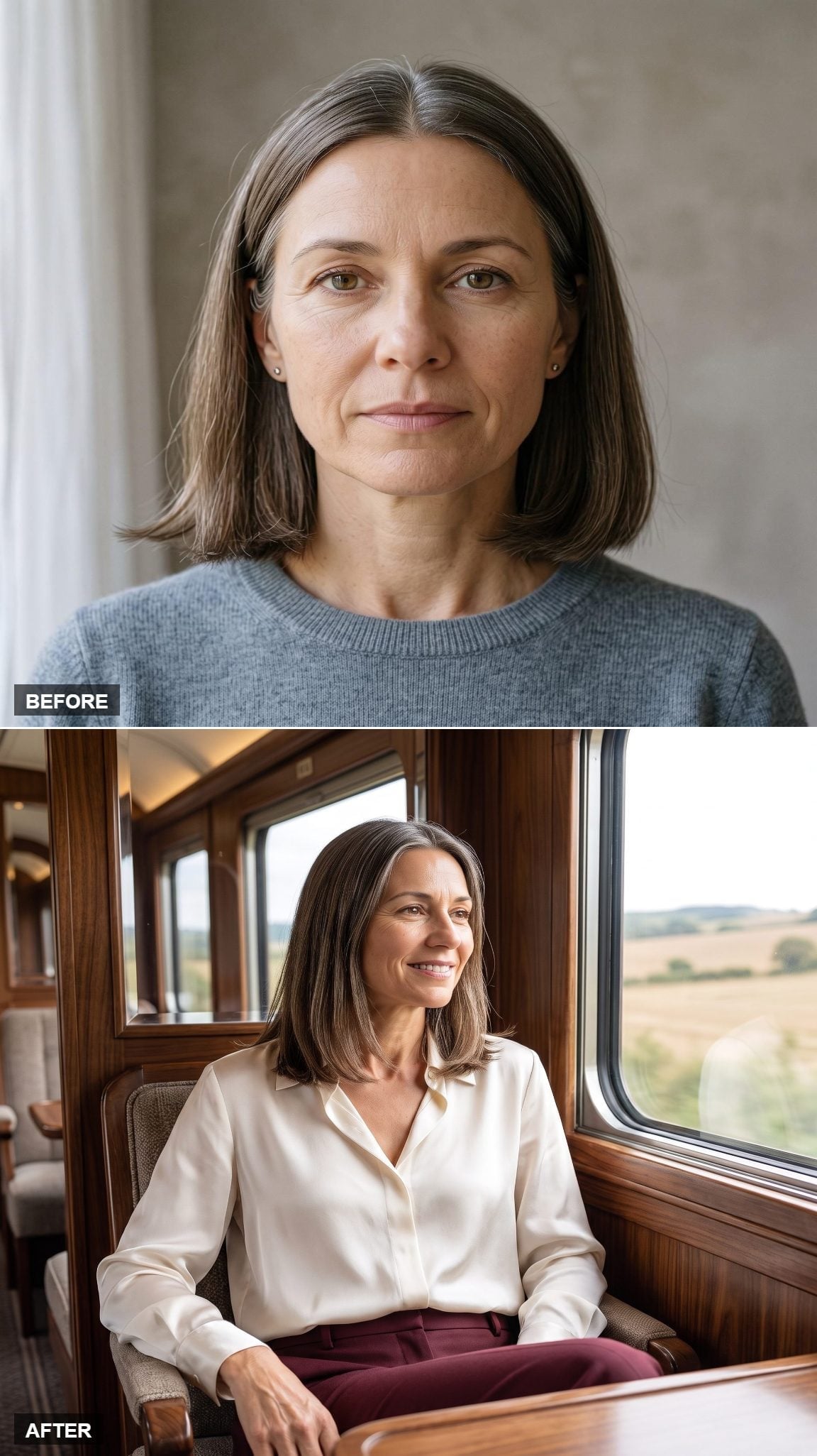 Long silver-brown bob with soft movement extending beyond the collarbone