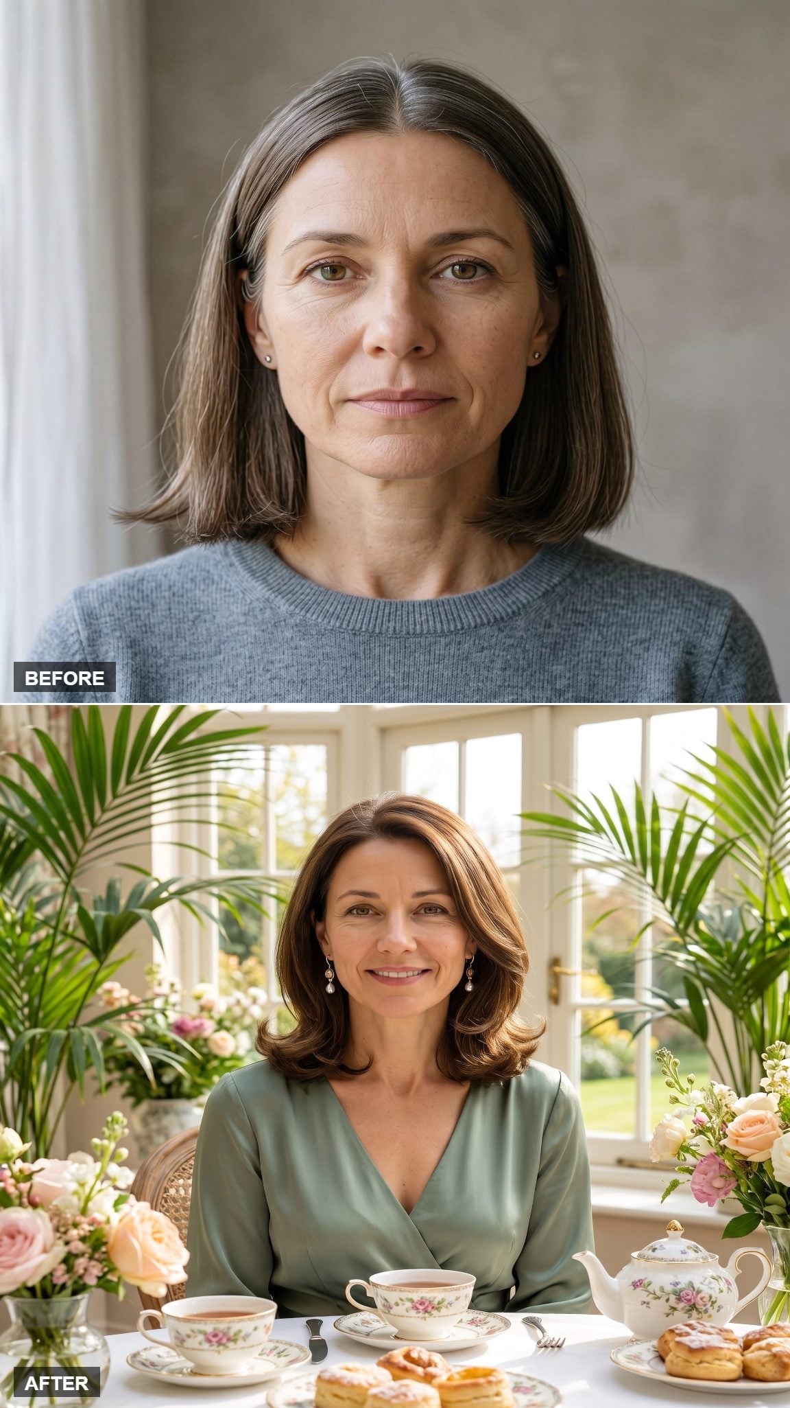 Soft medium-brown bob with rounded blowout ending below the jaw