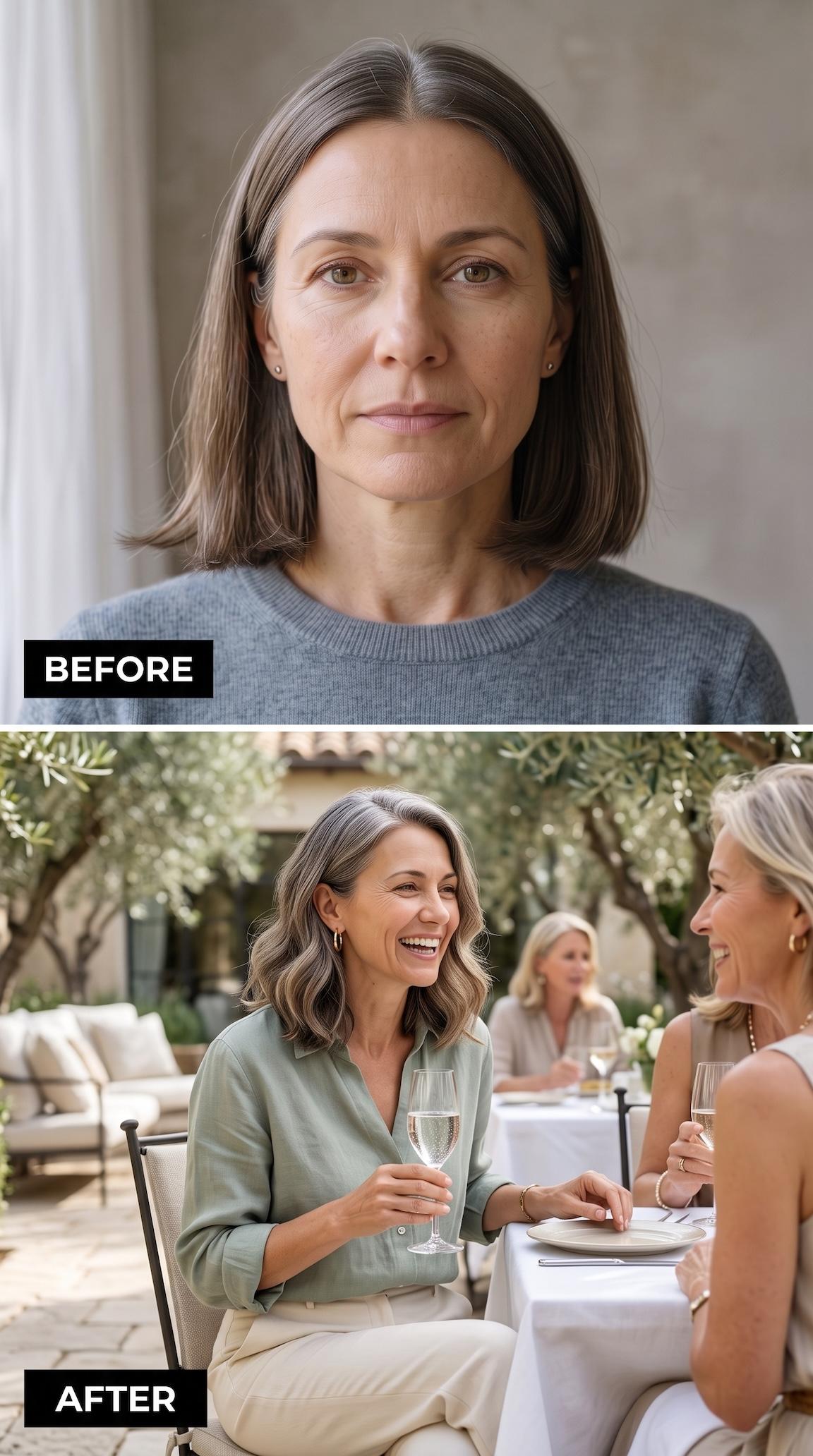 Silver-brown wavy bob with loose movement near the collarbone
