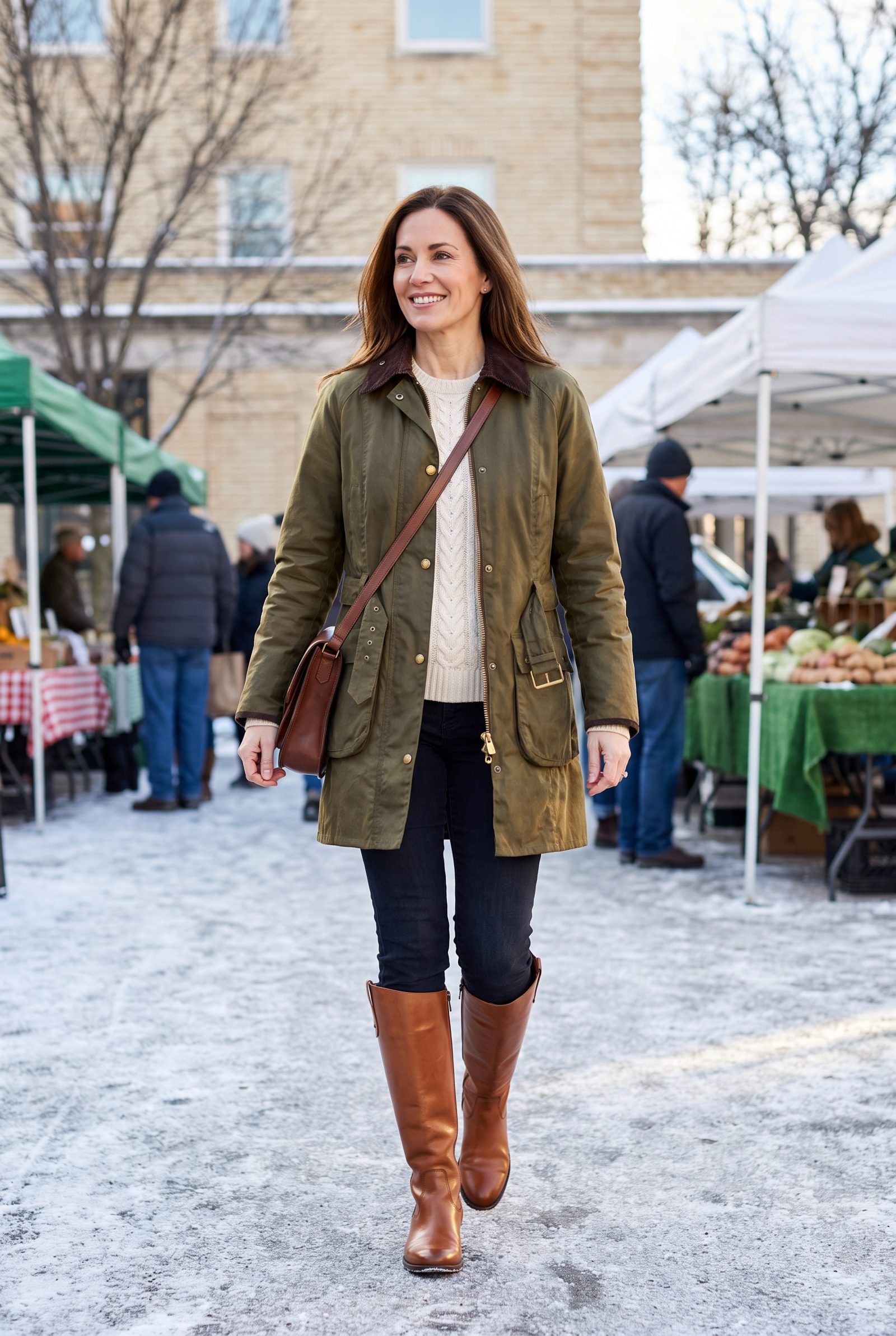 Olive Waxed Coat + Tan Equestrian Boots
