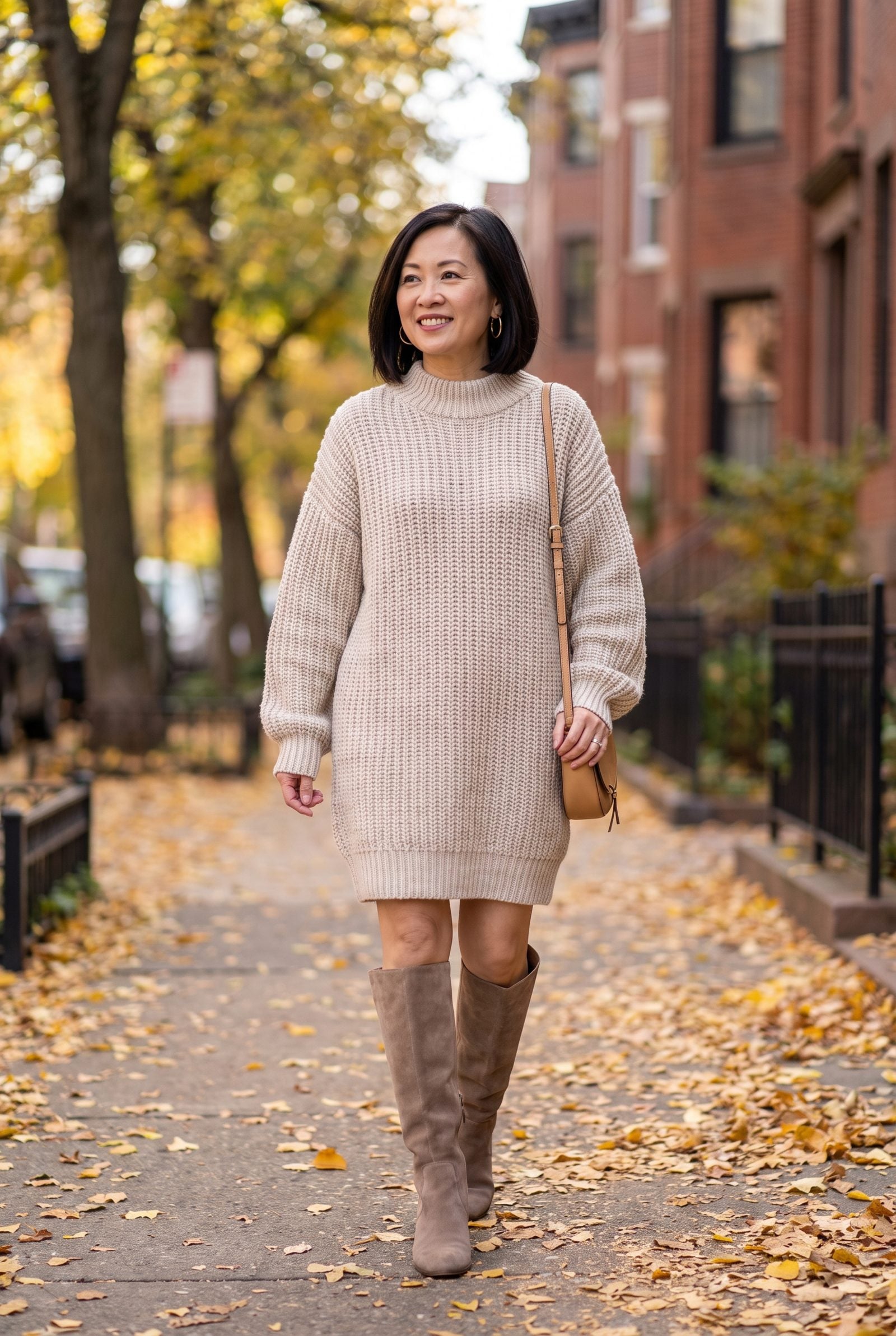 An Oversized Sweater Dress Swallowing Short Legs
