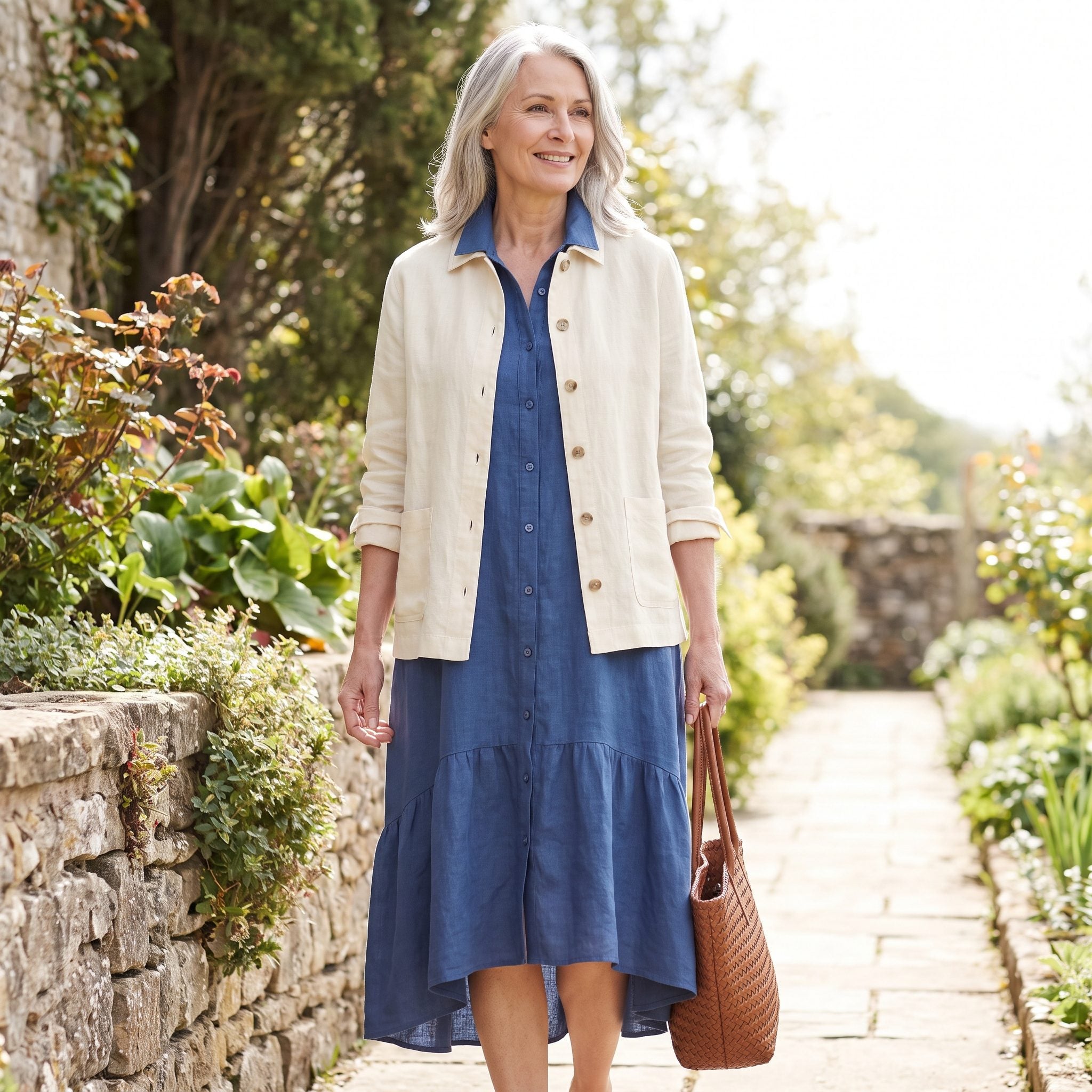 Paris, A Blue Shirtdress With an Ivory Shirt Jacket