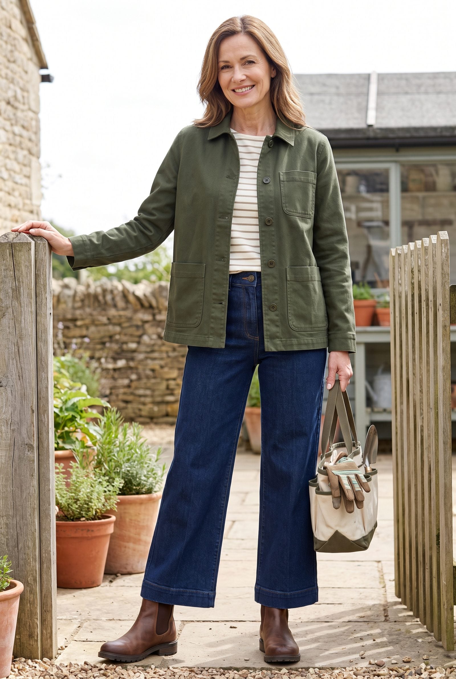 Patch-Pocket Chore Jacket With Rinse-Wash Wide-Leg Jeans