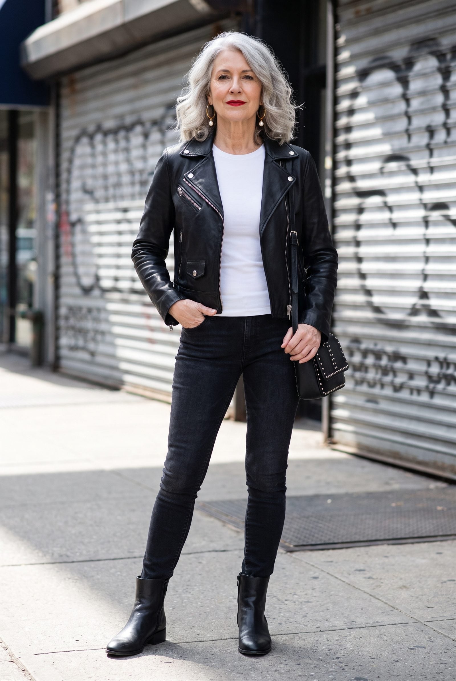 Pearl-Drop Hoops With a Moto Jacket