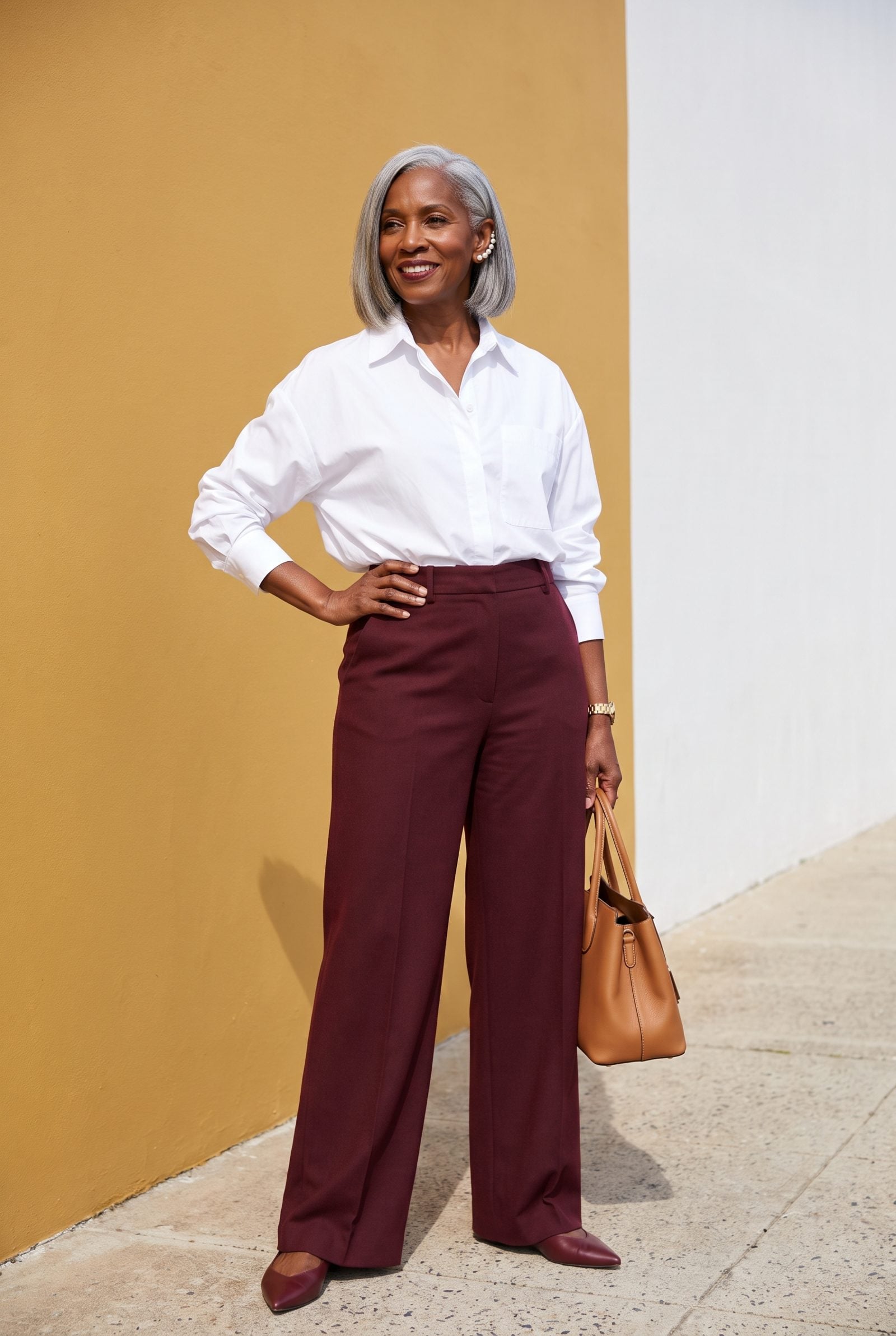 Pearl Ear Climbers With a Sharp Side-Parted Bob