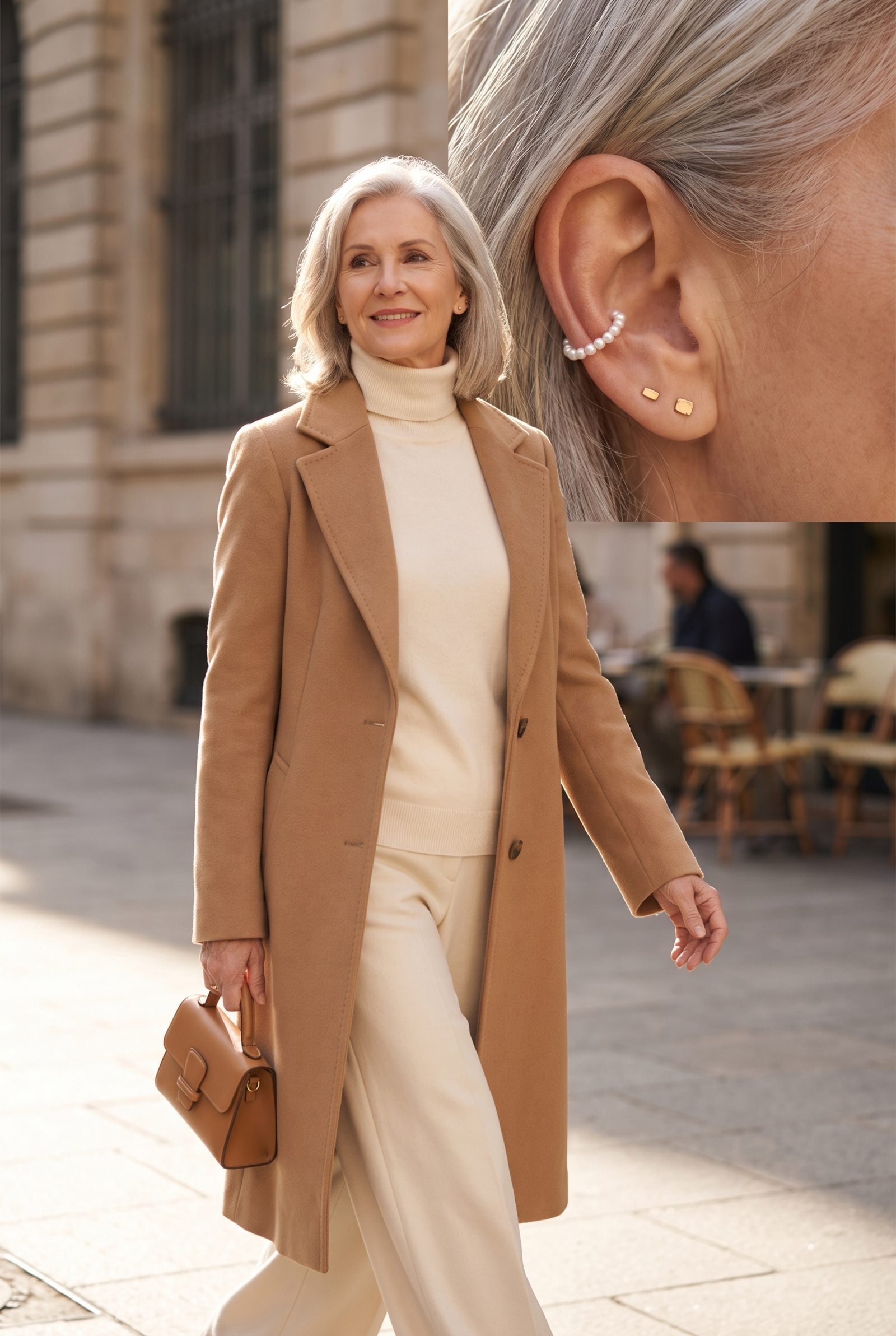 A Pearl Ear Cuff With Minimal Gold Studs