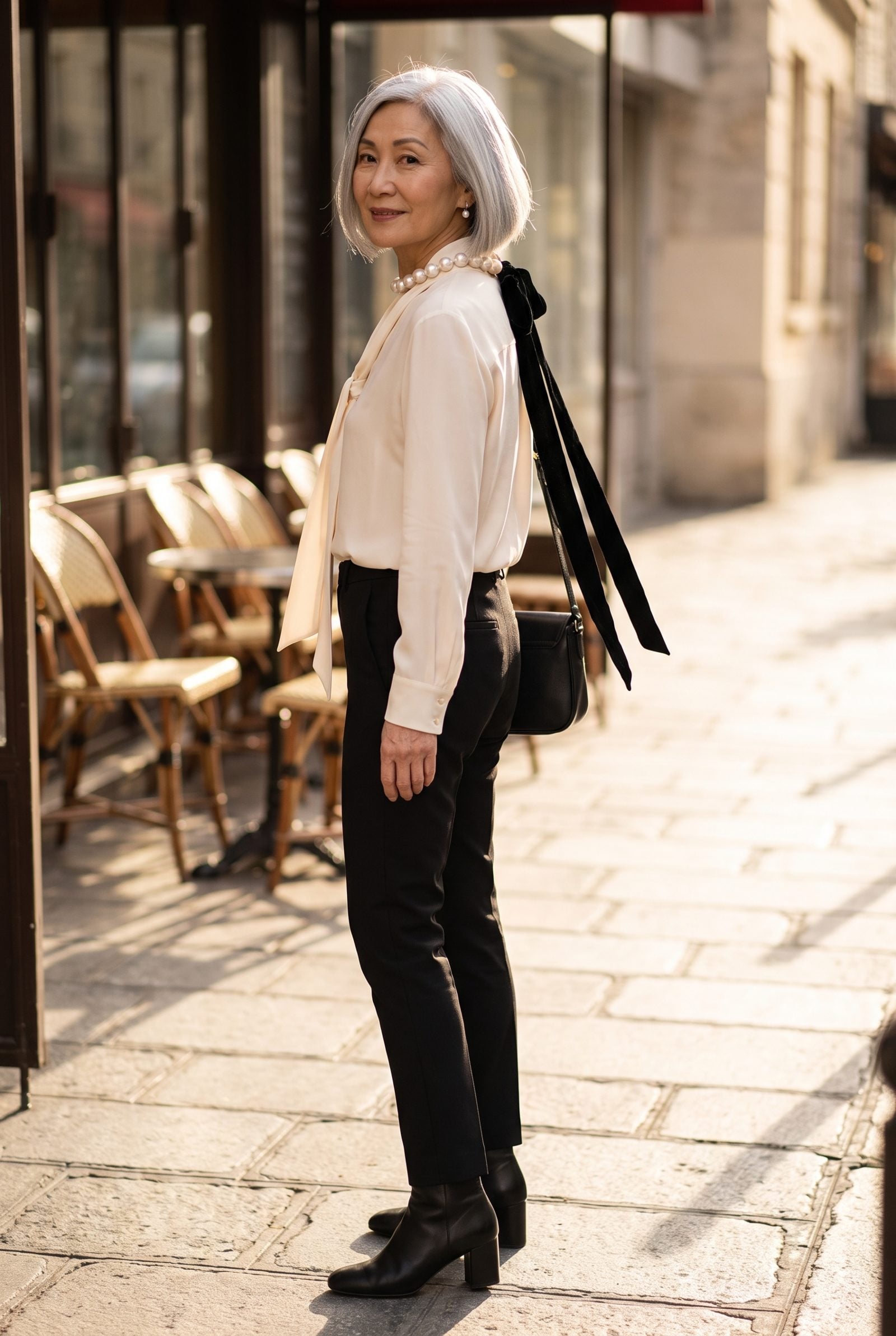 A Pearl Strand Tied With a Black Velvet Ribbon
