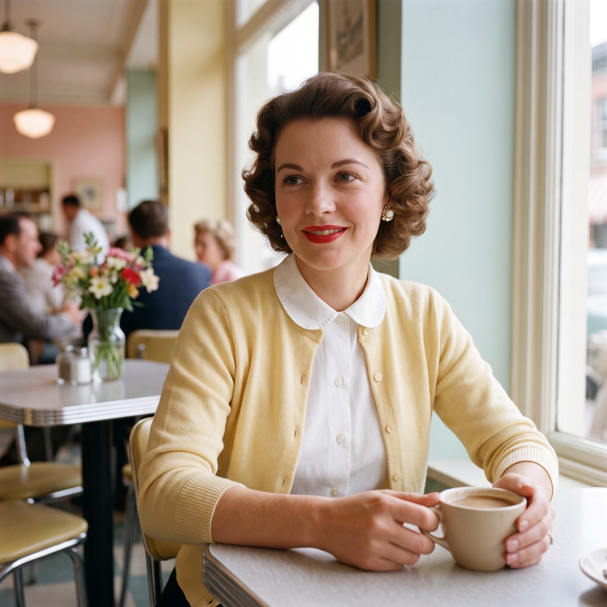 1950s blouse with a rounded Peter Pan collar