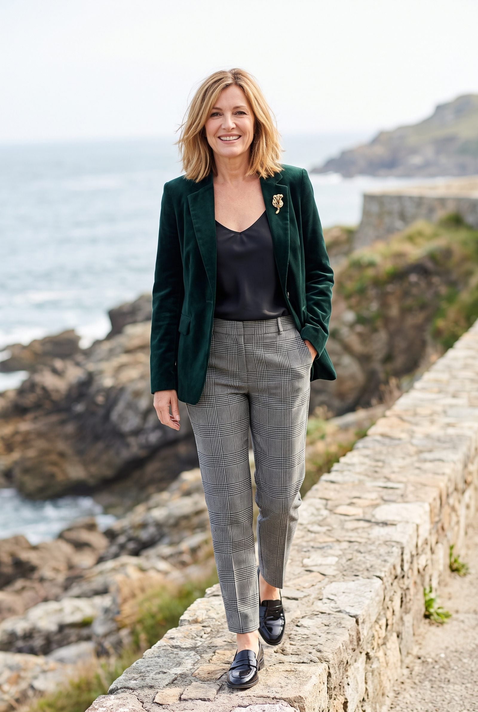 Plaid Tailored Trousers With a Velvet Blazer