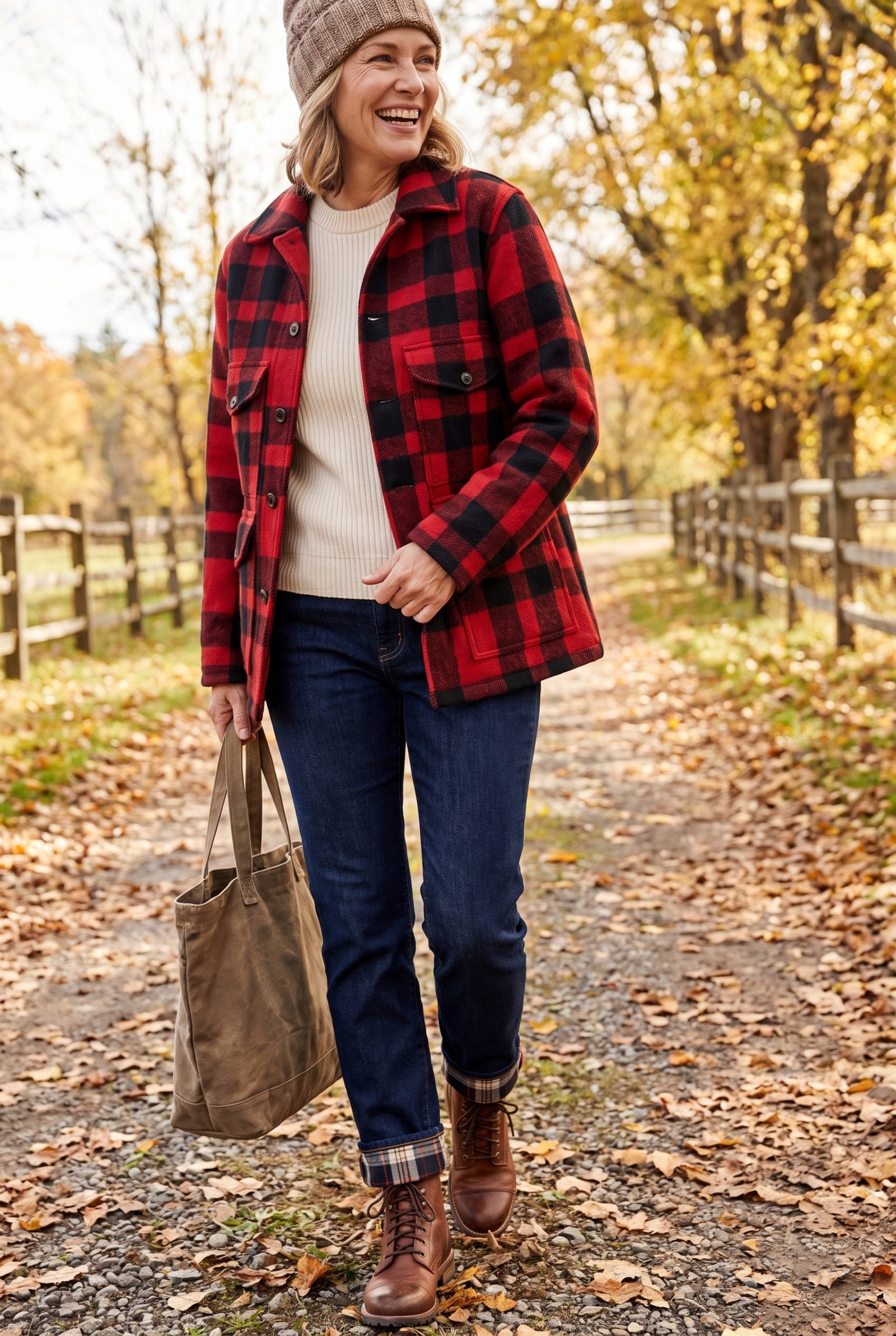Plaid Wool Cruiser Jacket With Indigo Cuffed Jeans