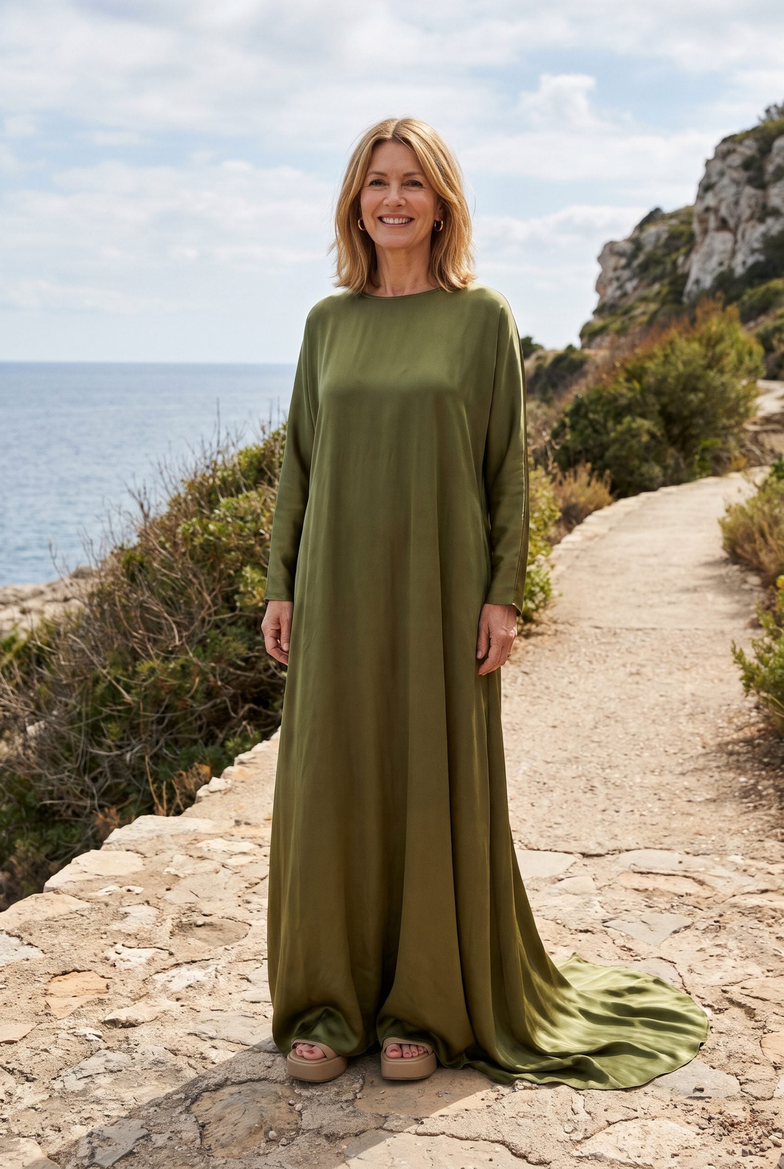 Platform Shoes Hidden Under an Already-Long Maxi Dress