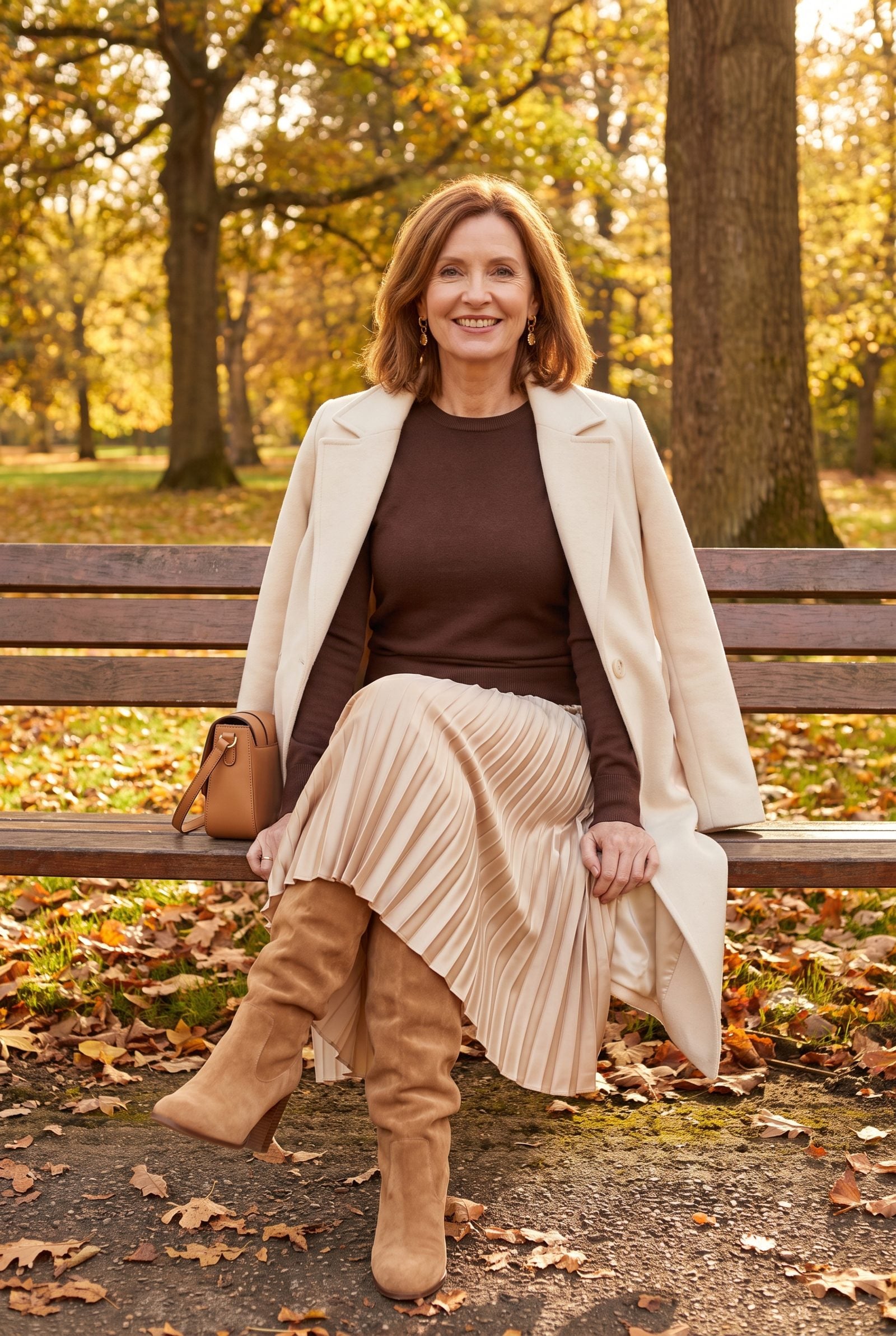 A Pleated Midi Skirt Crumpling Over Slouchy Boot Shafts