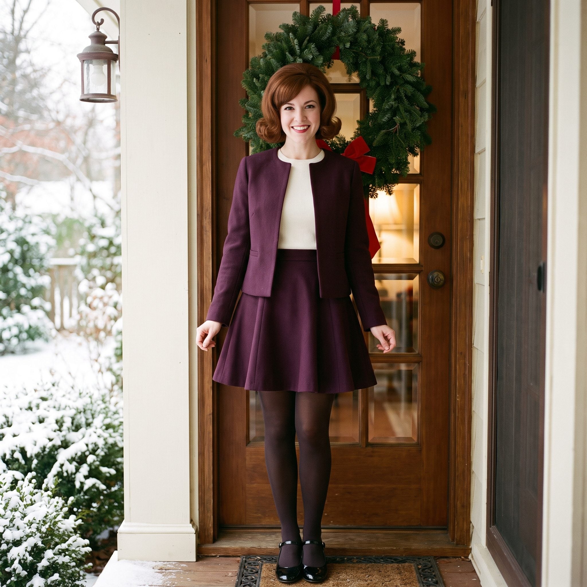 Plum Collarless Jacket and Flared Mini