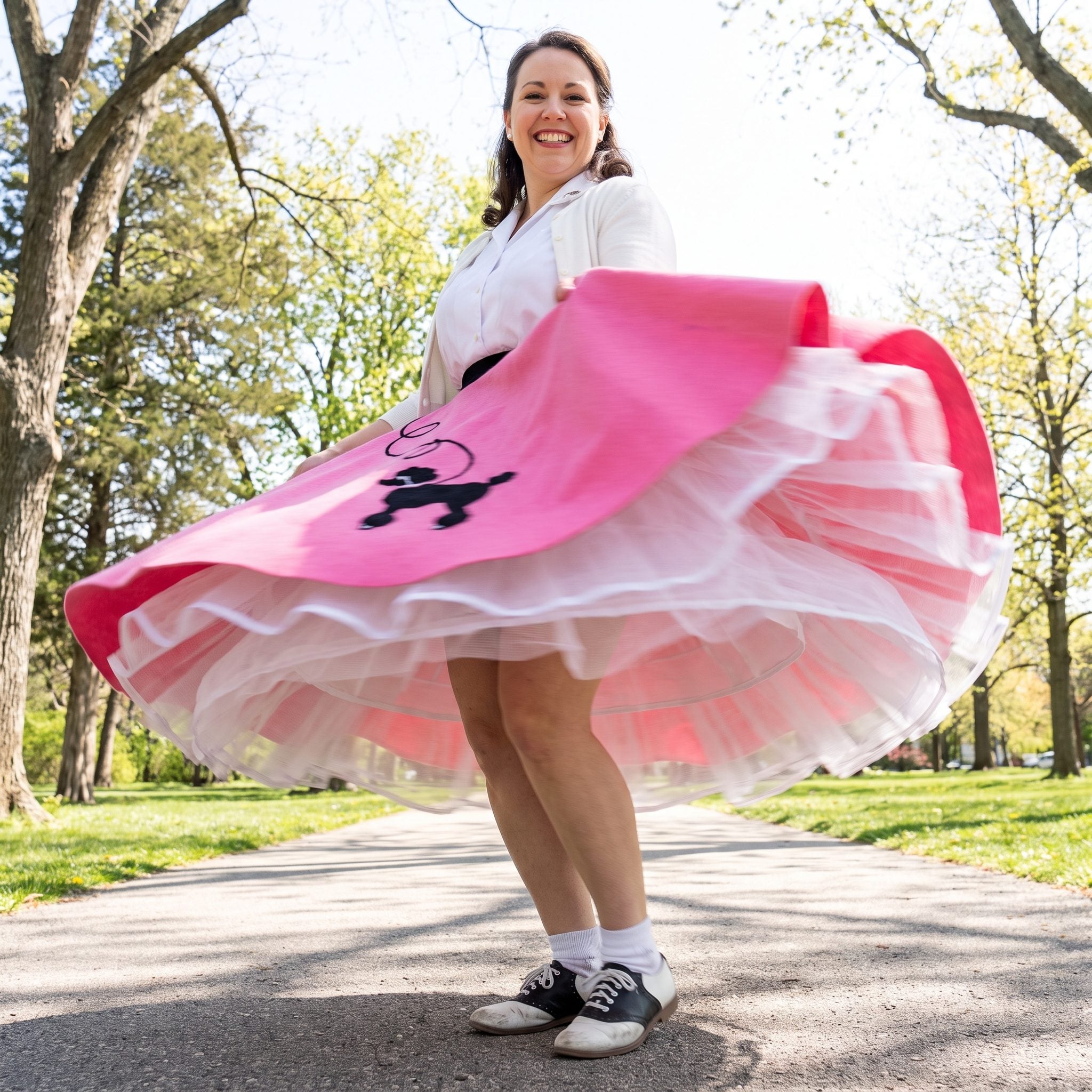 1950s poodle skirt with full circle silhouette and petticoat