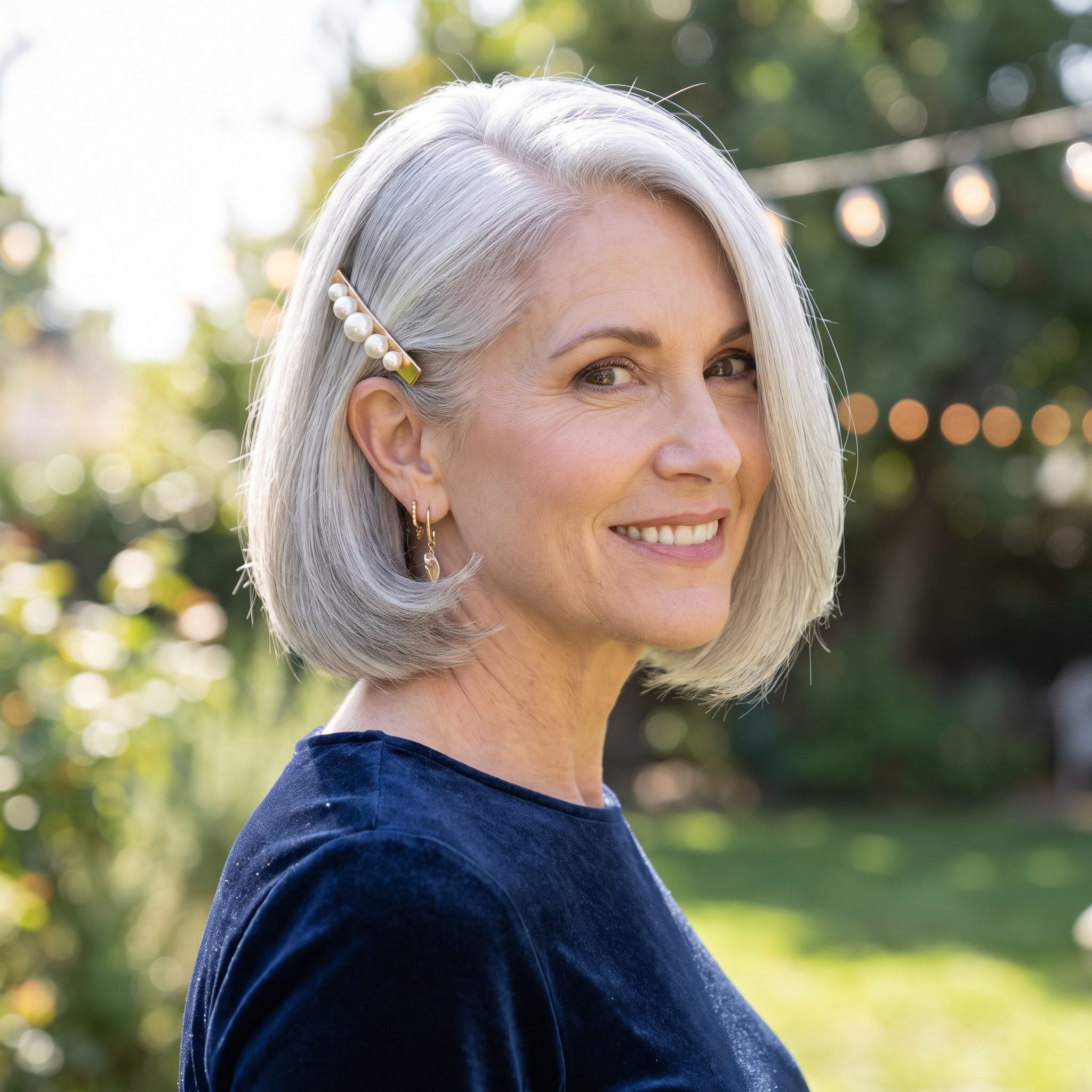 Precision Bob With a Single Pearl Barrette