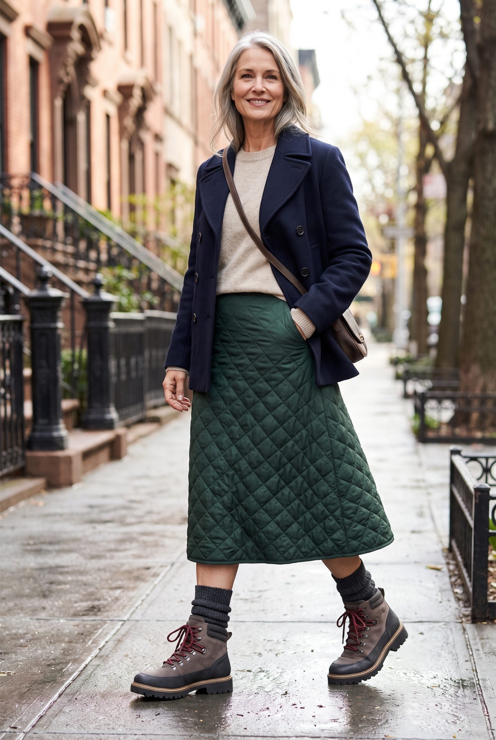 Quilted Midi Skirt With Weatherproof Hiking Boots