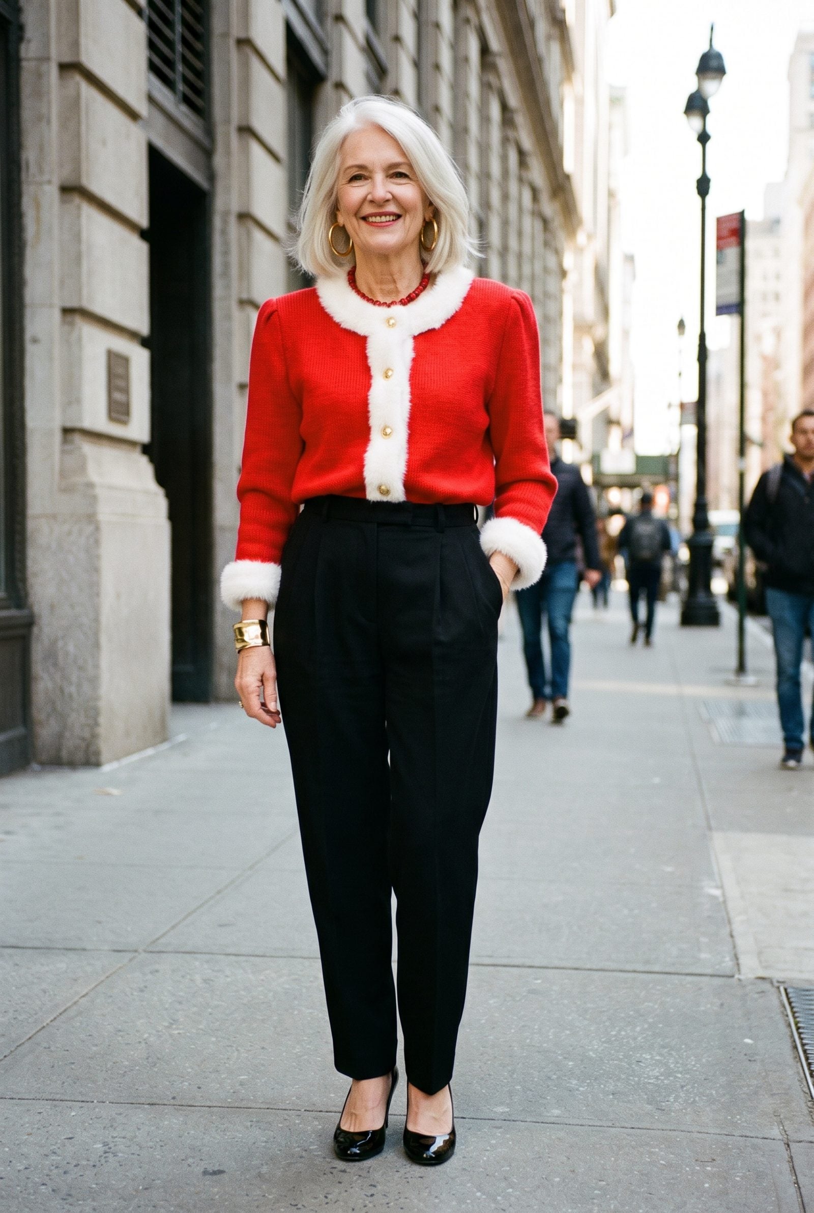 The Red Sweater With White Faux-Fur Trim