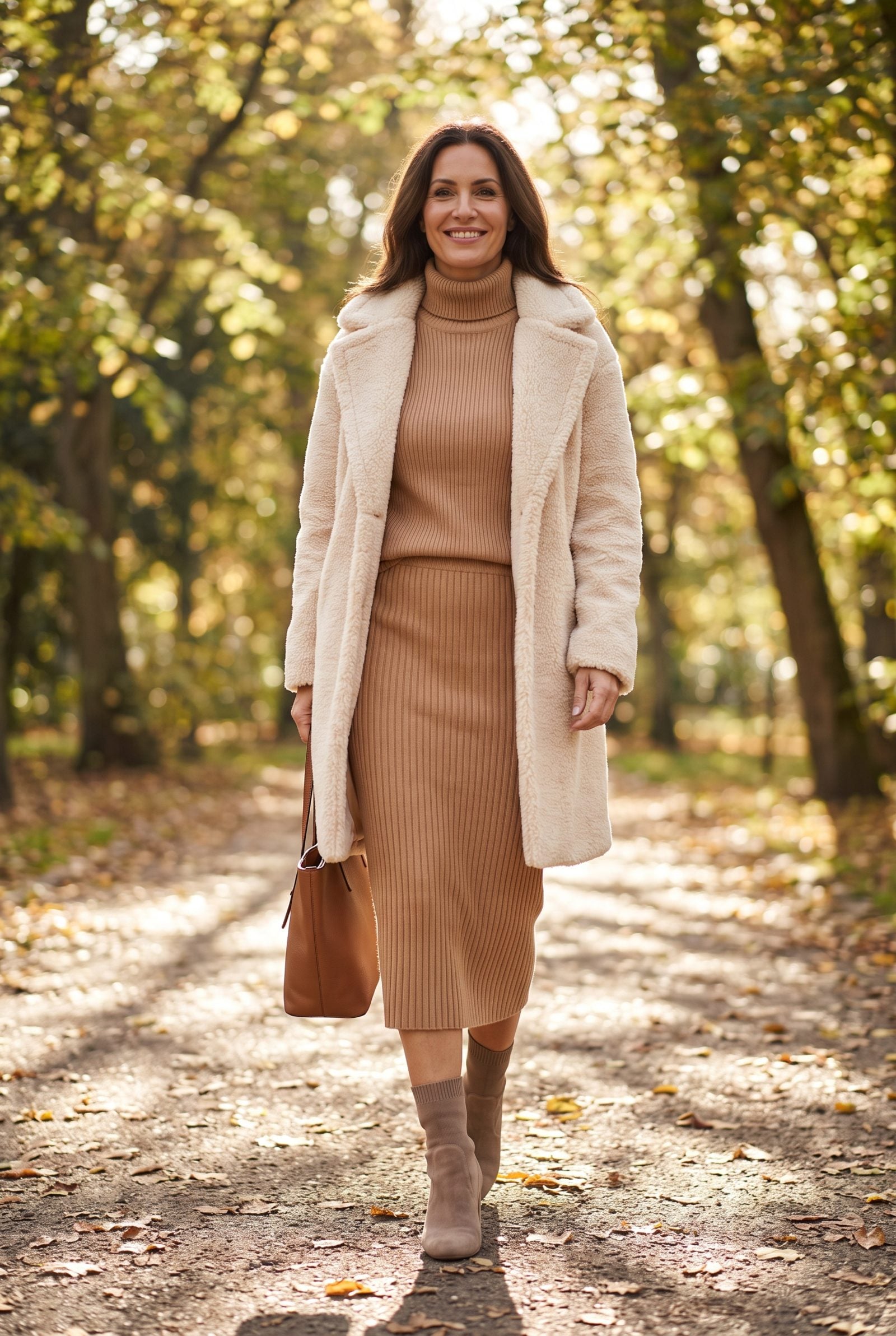 Ribbed Knit Column Skirt With Sock Boots