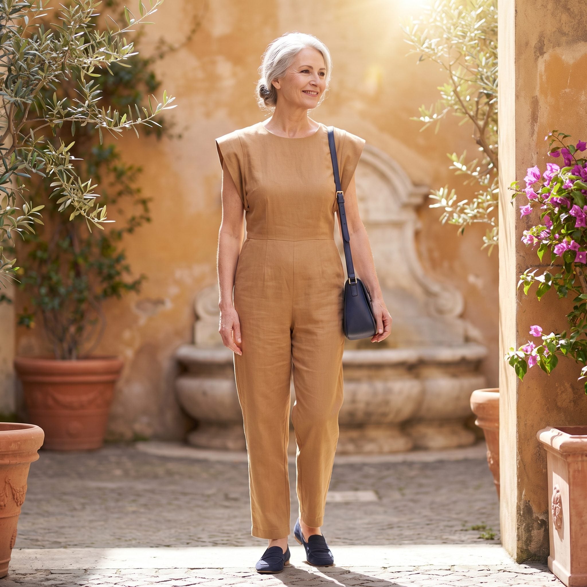 Rome, A Camel Jumpsuit With Sculptural Sleeves