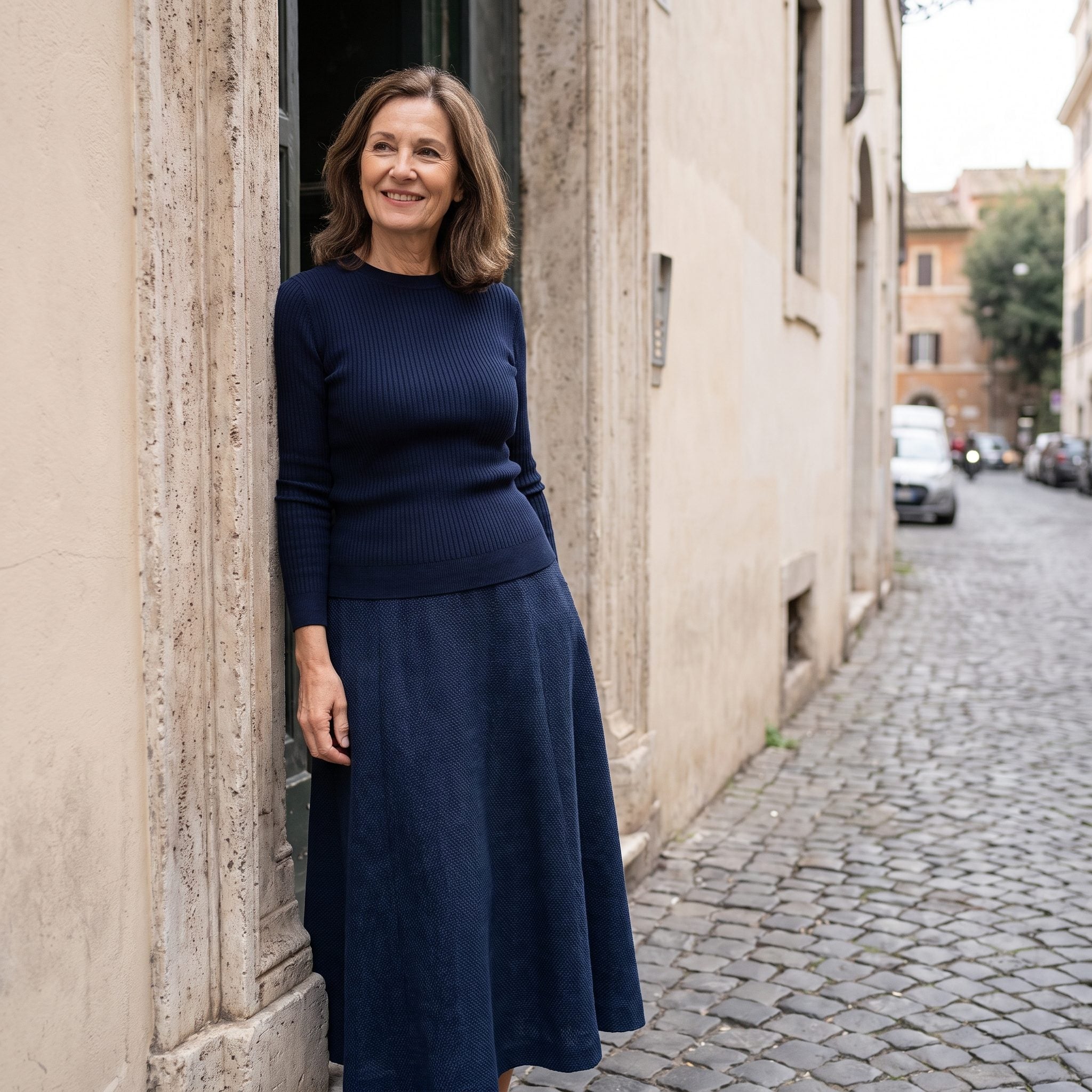 Rome, Coordinated Navy With a Flowing Skirt