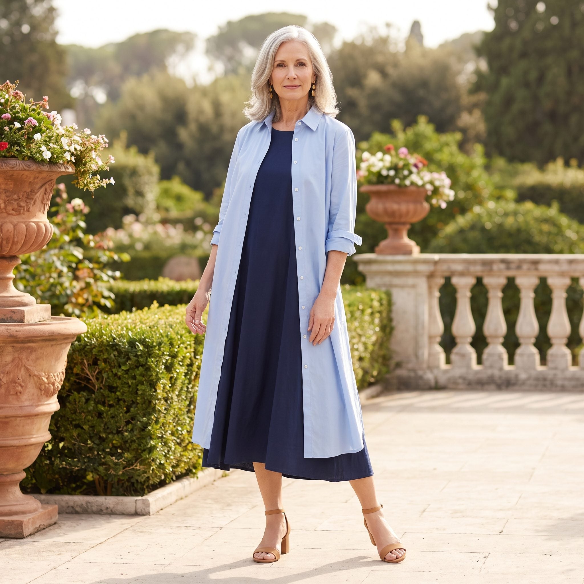 Rome, A Navy Dress With an Open Blue Shirtdress
