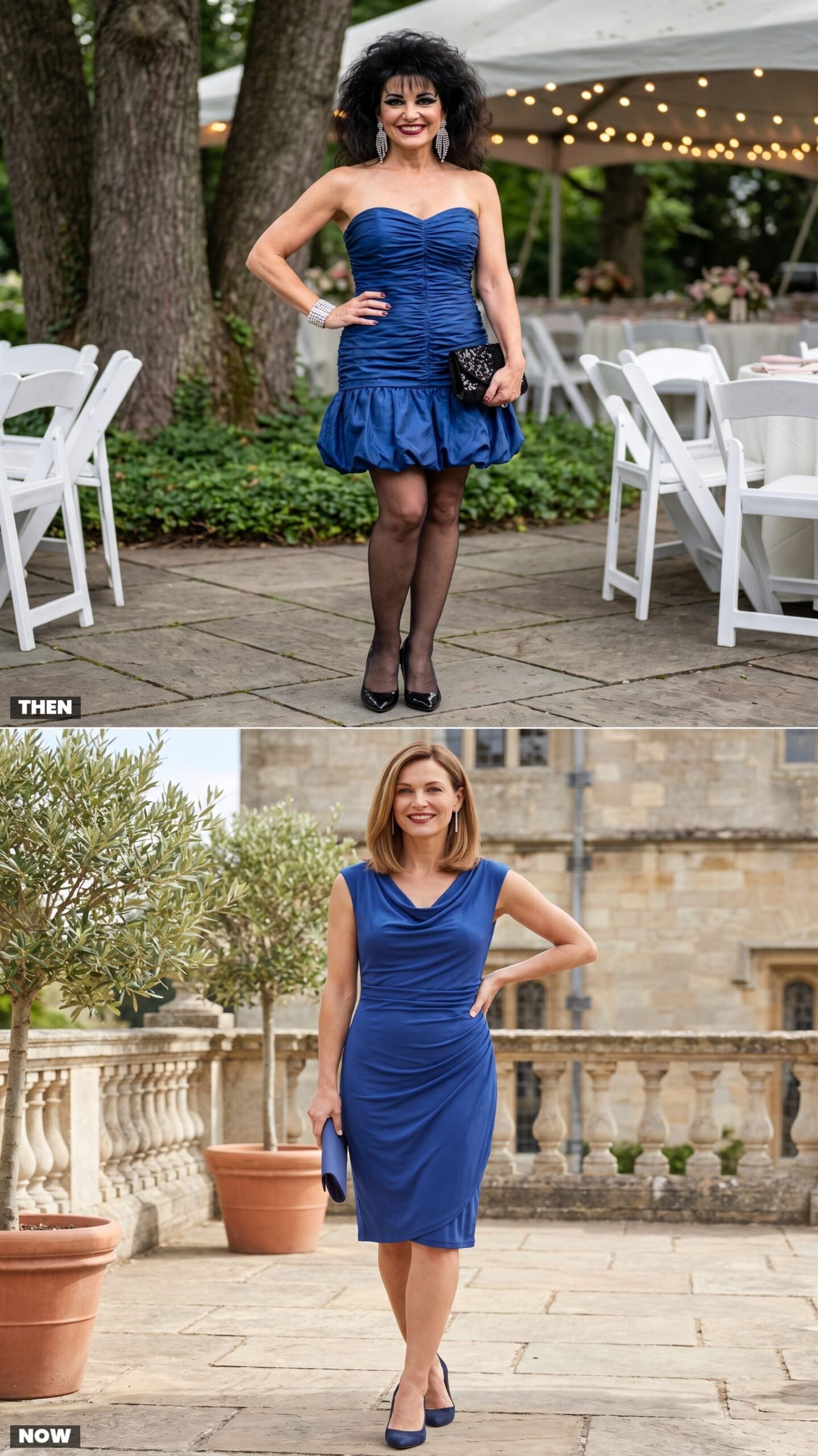 A Ruched Taffeta Mini With Sheer Tights vs. a Draped Knee-Length Dress