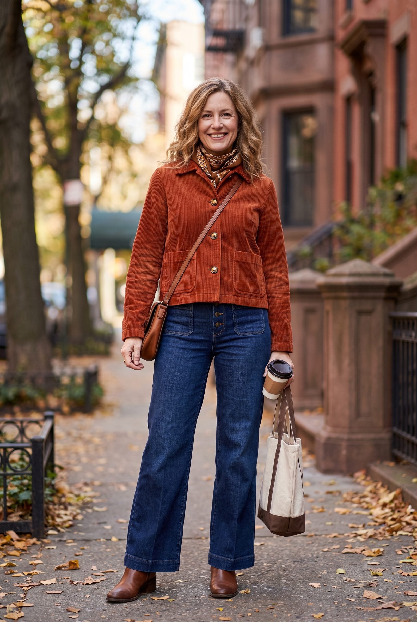 Rust Corduroy Jacket With Dark Denim Sailor Jeans