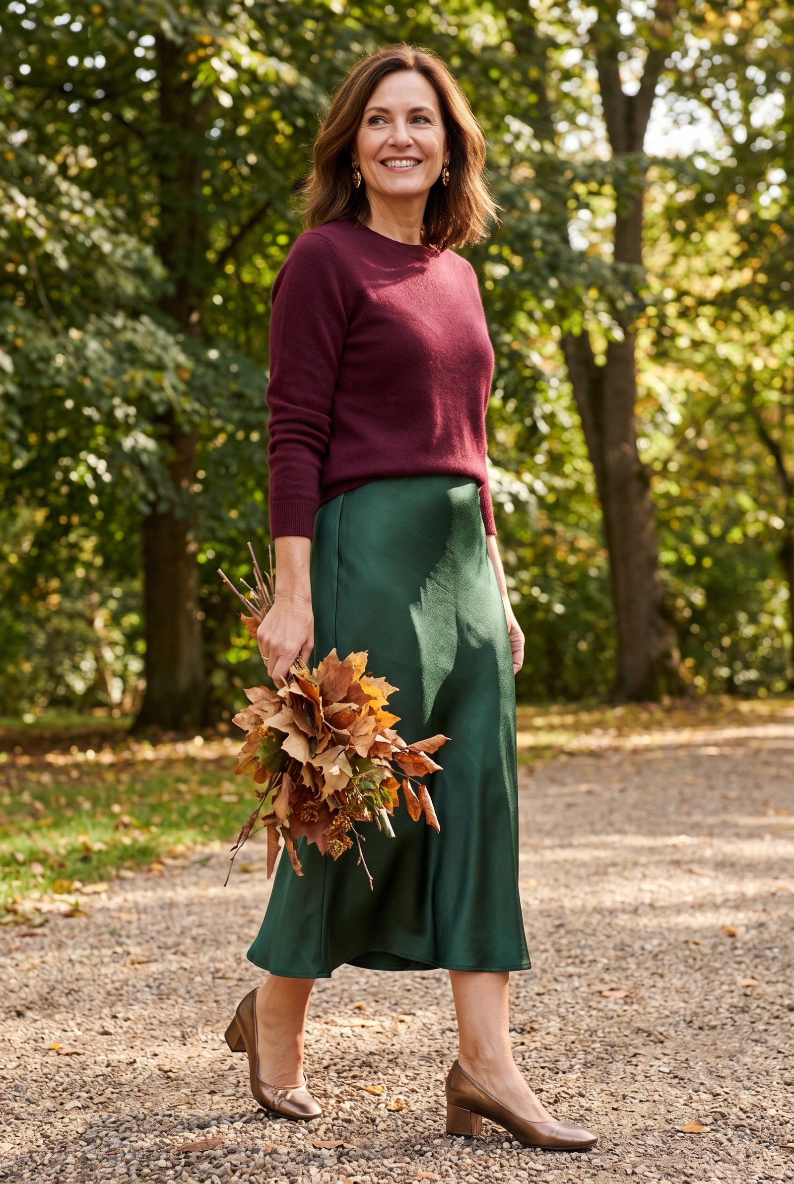 Satin Midi Skirt With a Cashmere Crewneck