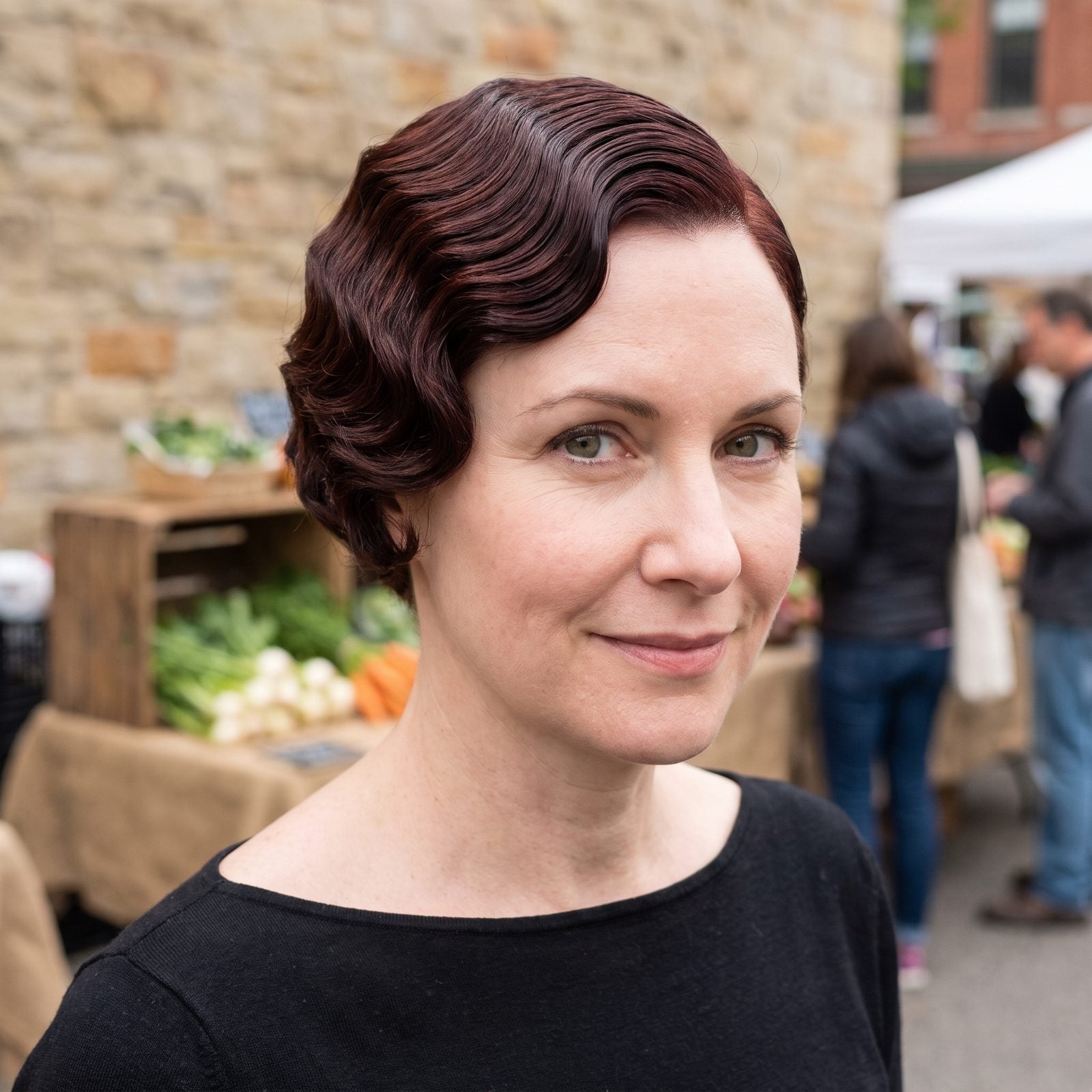 Sculpted Finger Waves Along the Hairline