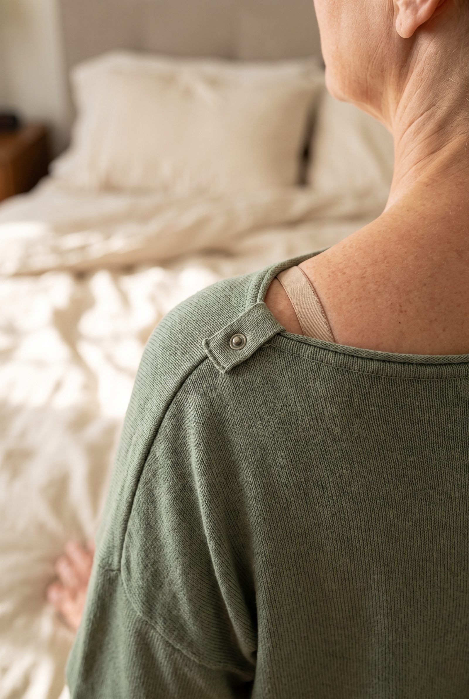 Sew Bra-Strap Keeper Snaps Into Slippery Shoulder Seams