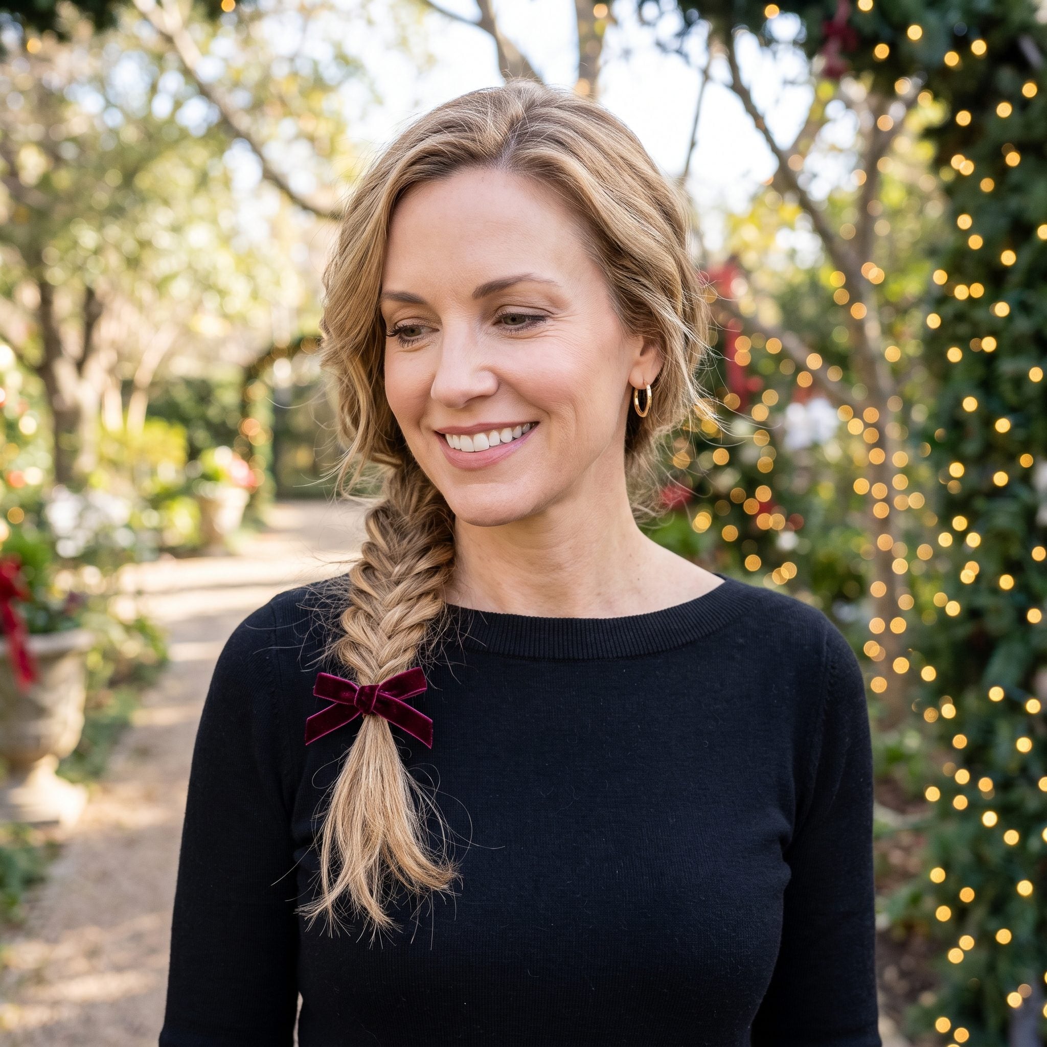 Side Fishtail With a Petite Velvet Bow