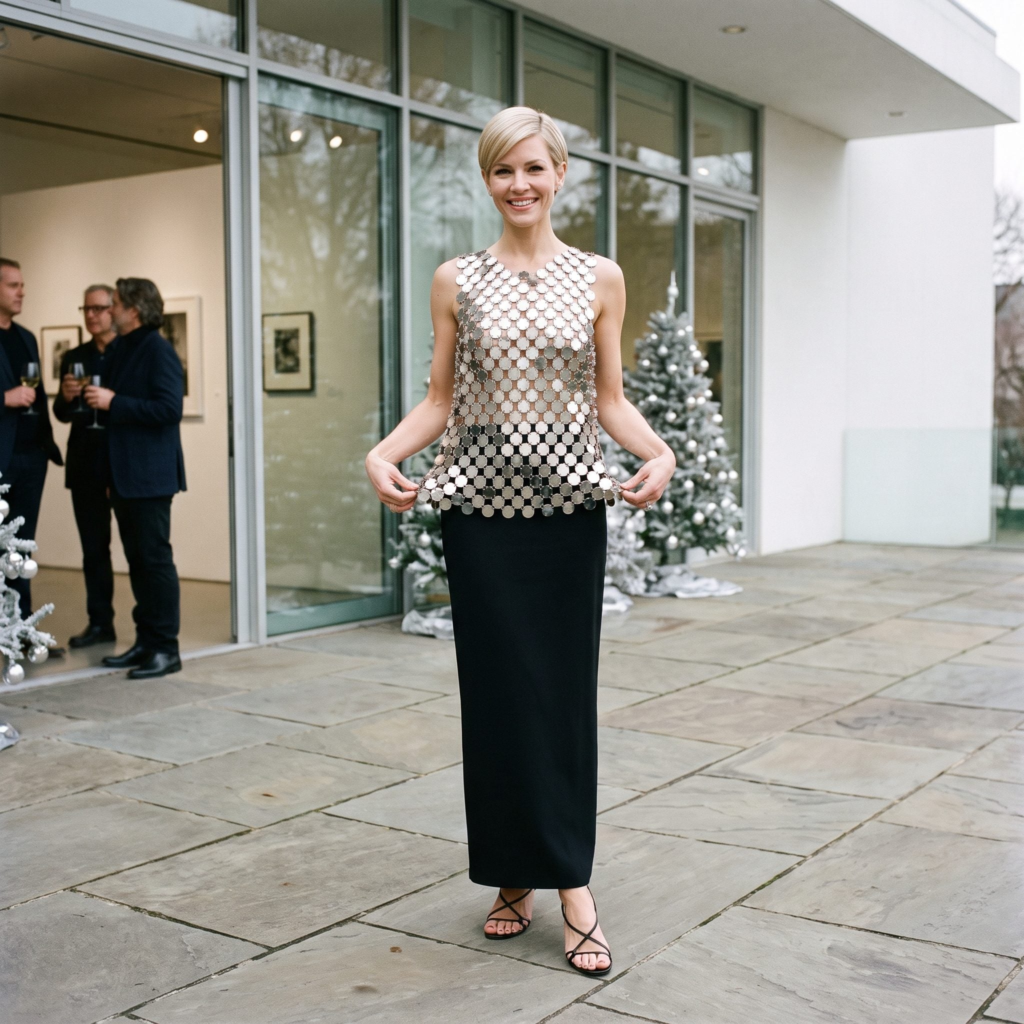 Silver Linked-Disc Sleeveless Top