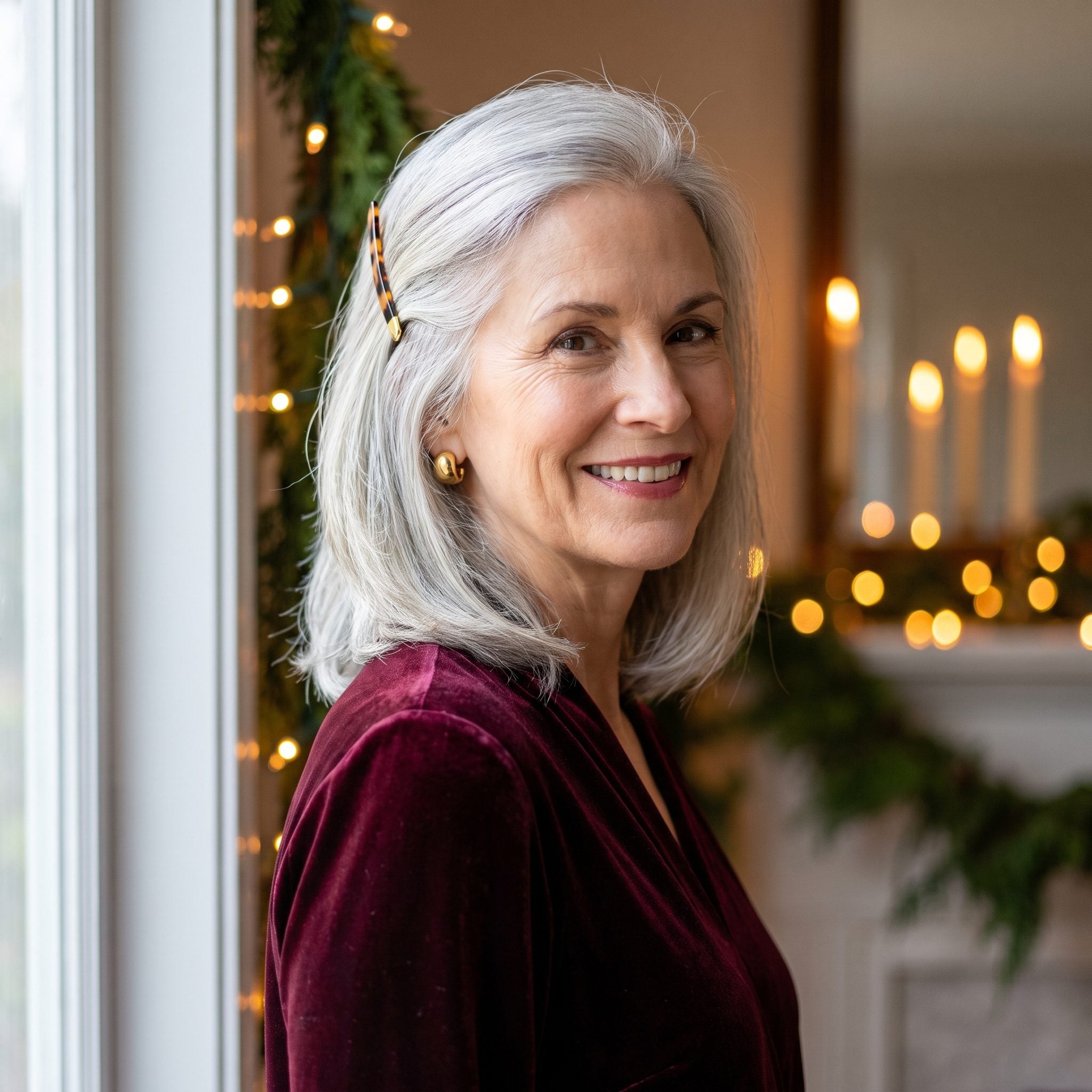 Silver Shoulder-Length Hair with a Side Comb: One Small Piece, All the Control