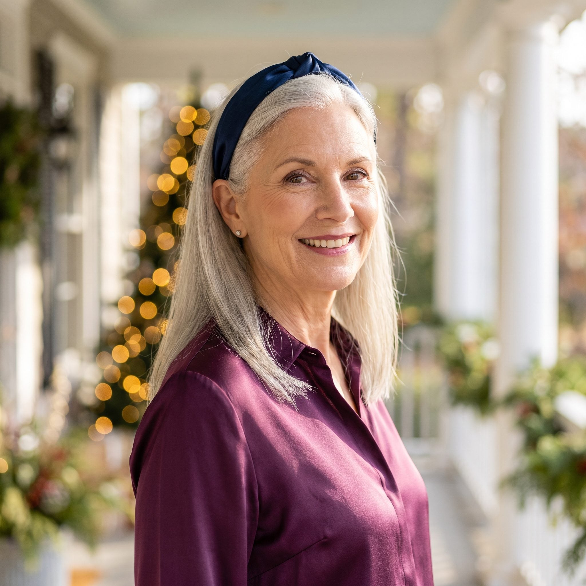 Silver Straight Hair with a Satin Headband: The Accessory That Does the Work