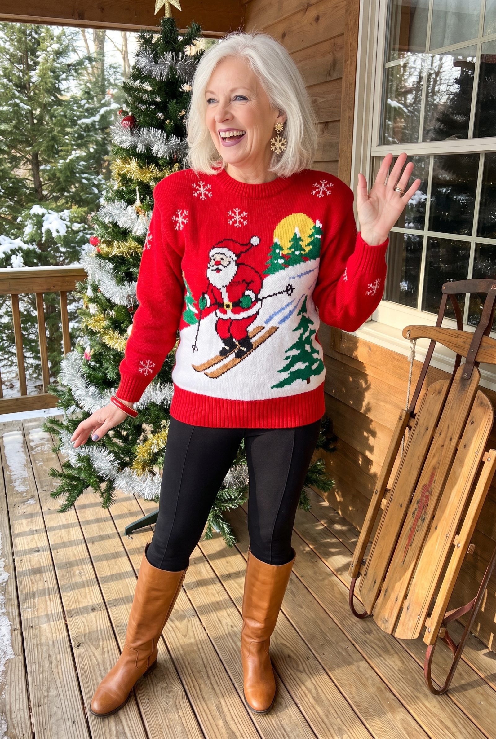 The Skiing Santa Scene Sweater