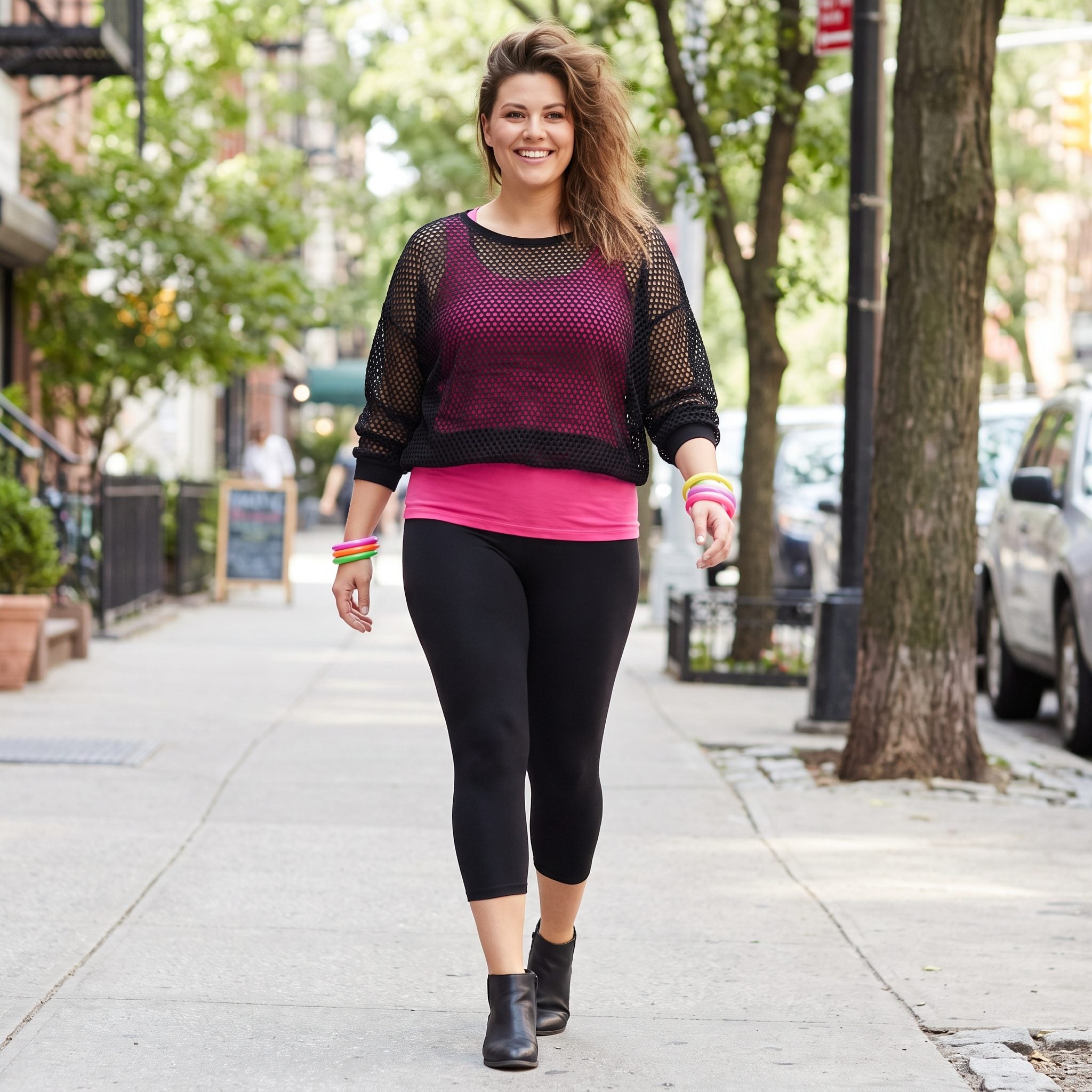 A Sleeveless Mesh Top Layered Over a Contrasting Tank